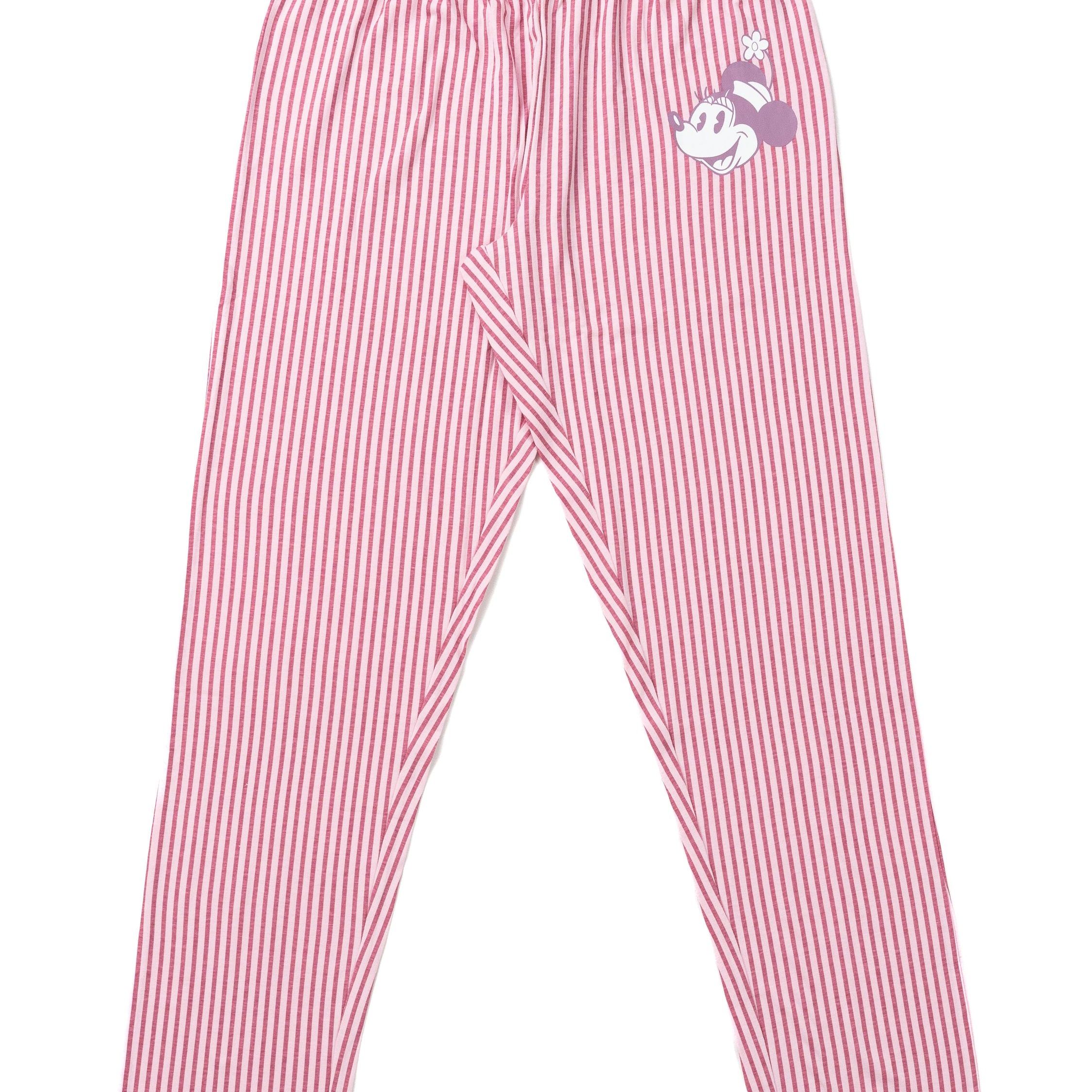 Mouse Pyjama Trousers For Women - Sleep Trousers Long Pink Striped Rose