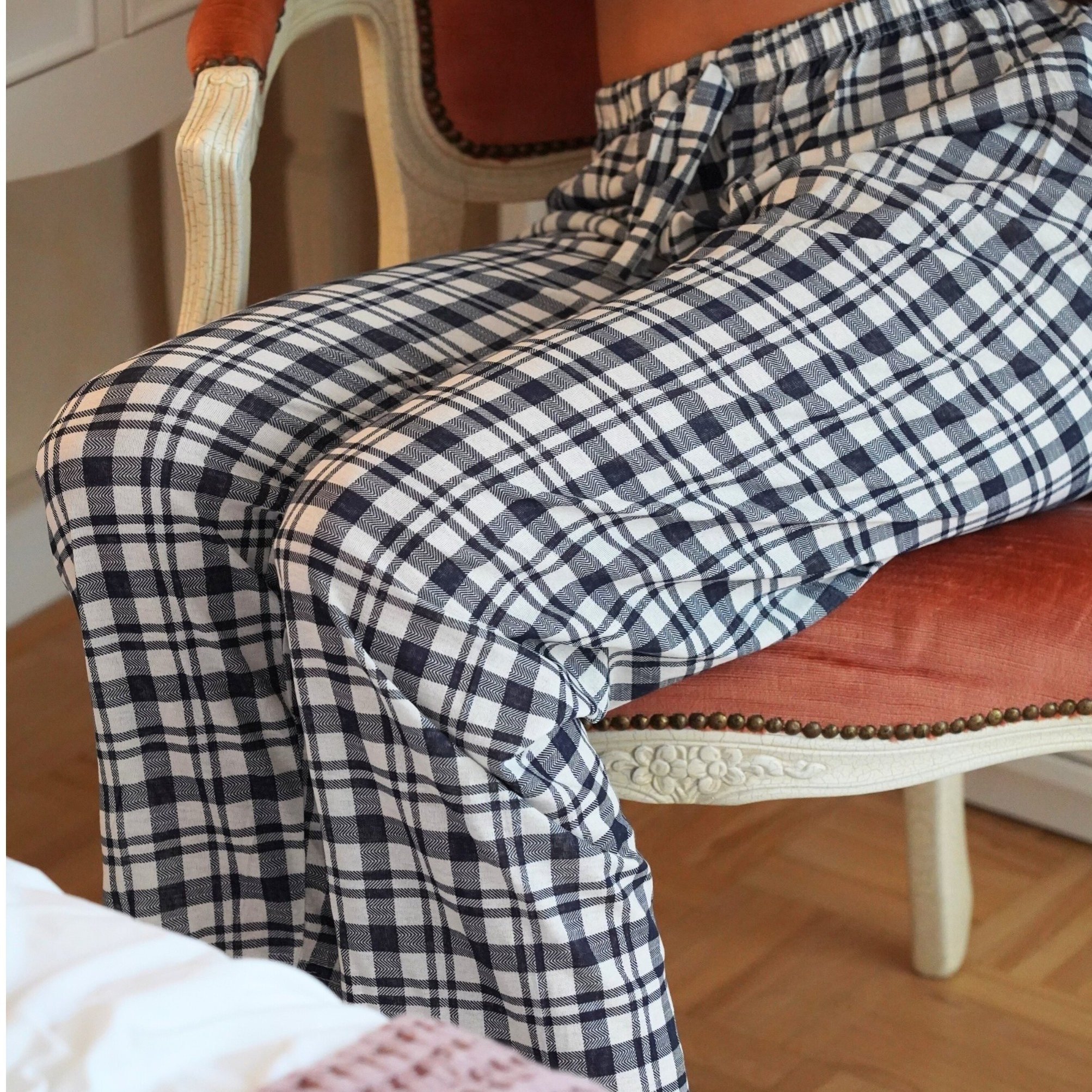 Image of Women’s 100% Cotton Pajama Pants, Soft Lightweight Lounge Bottoms With Elastic Waist | Cozy Breathable Checked Sleepwear Trousers For Home, Relaxing & Everyday | Classic Straight- Nightwear Pants