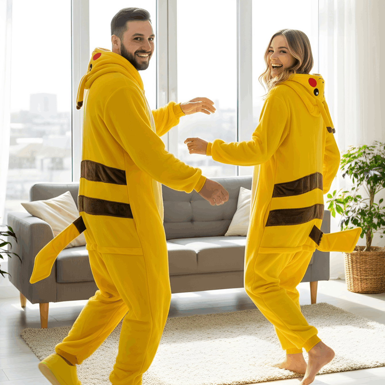 TEMU Plush Pajama Costume Yellow Monster With Hood And Pockets Nerd Hunters, 100% Polyester, Autumn And Winter, Casual And Everyday Wear, Party And