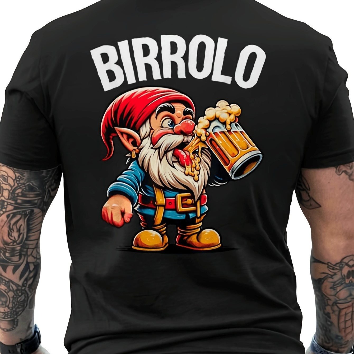 TEMU Funny Graphic T-shirt For Beer Loving Men - Back Print With Gnome And Beer Mug Design - Black Casual T-shirt For Beer Festivals, Parties, Casual