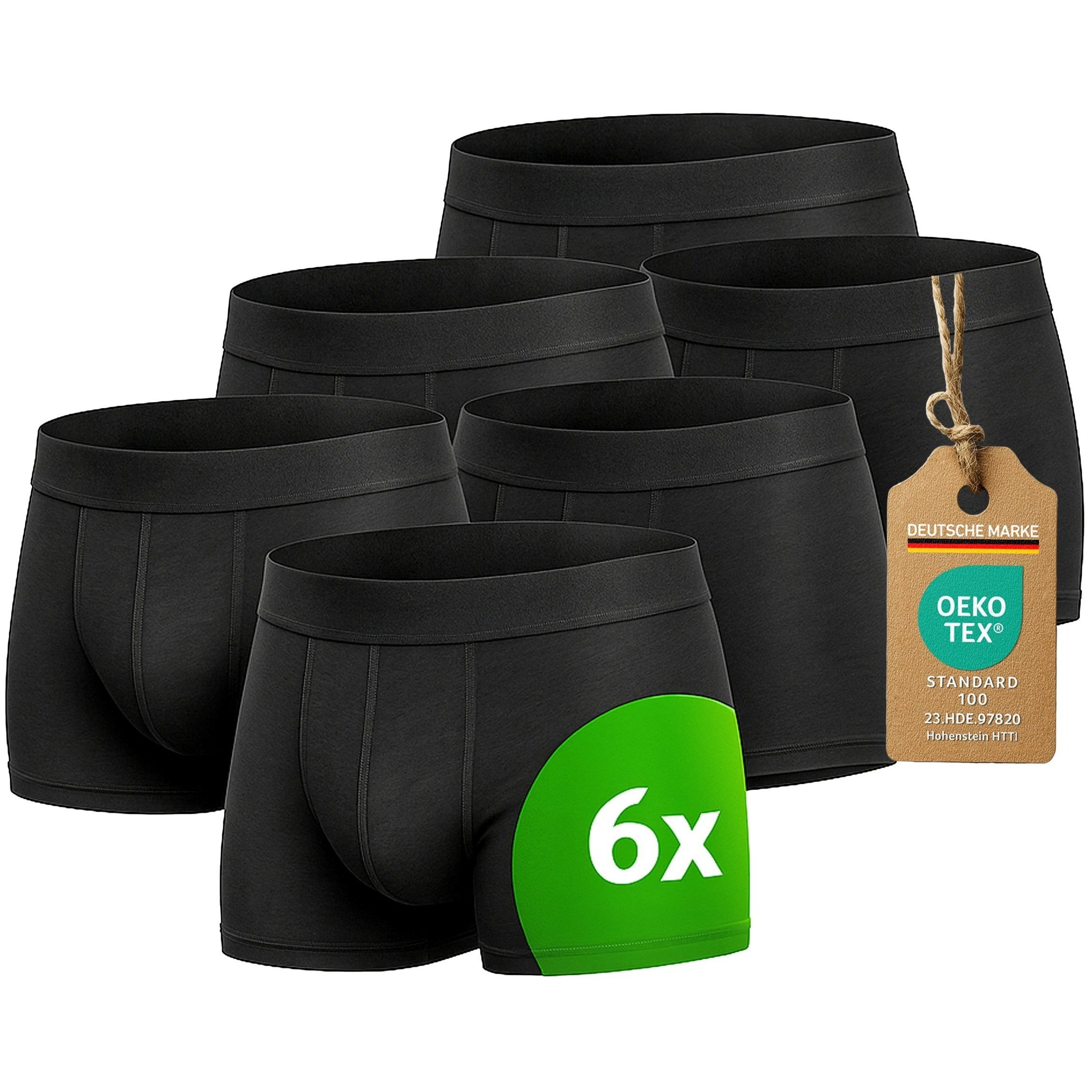 Image of Men's Boxer Shorts 6-pack Black Cotton Underwear Men's No-scratch Label