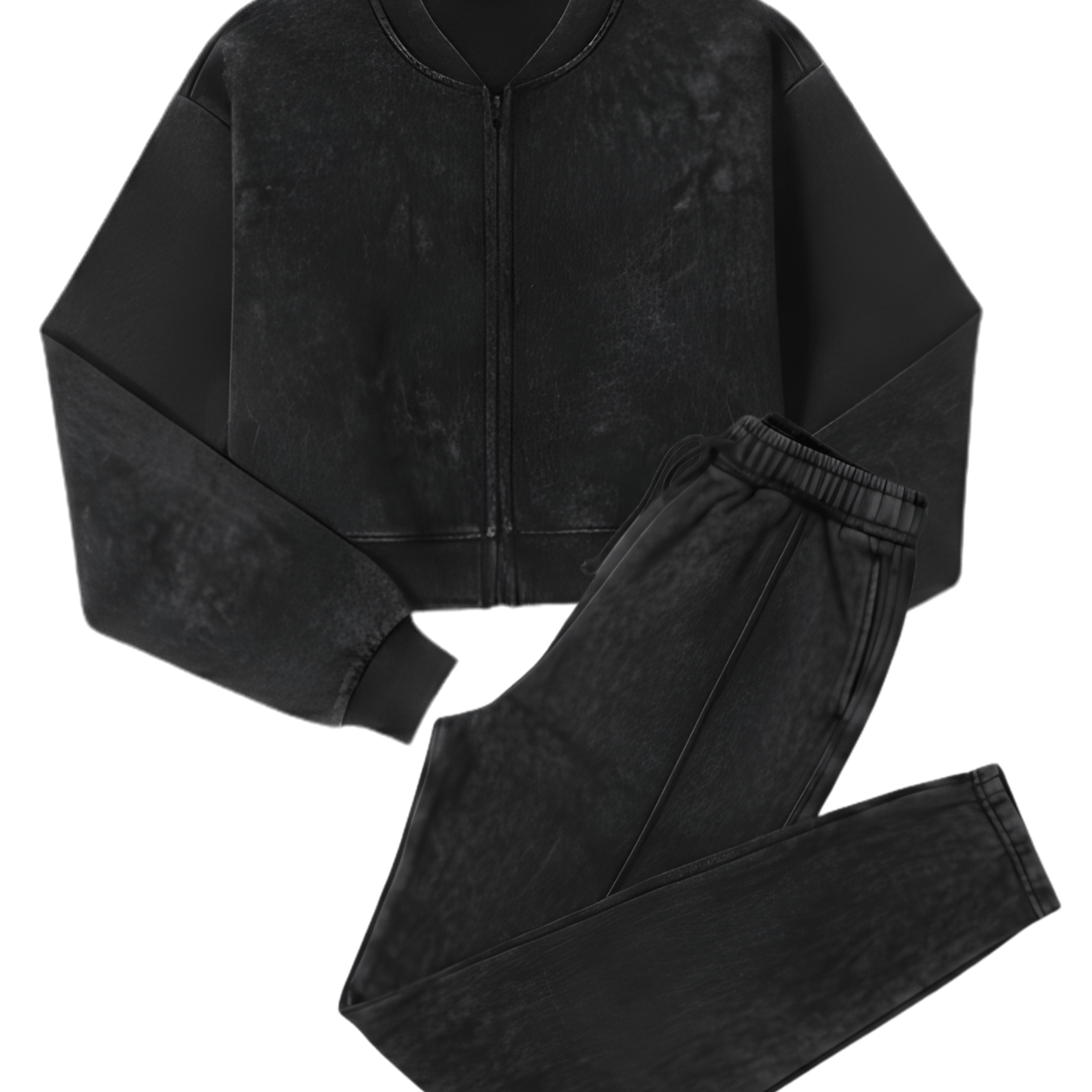 TEMU Women 2pc Acid Wash Crop Top Tracksuit Straight Leg Joggers - Full Set Lounge Wear Sets 2 Piece Ladies Fleece Tracksuits Long Sleeve Activewear