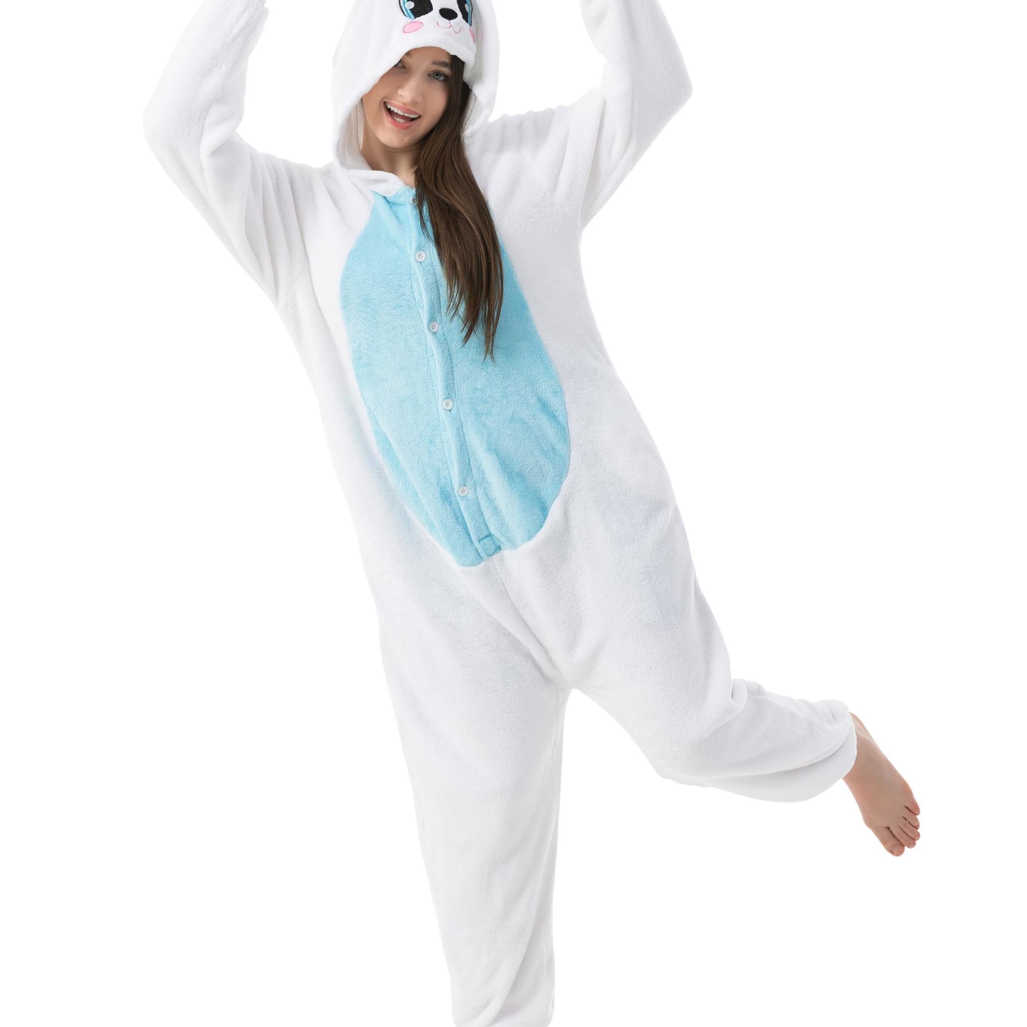 Image of Bunny Costume For Women, Men, Adults - Carnival, Mardi Gras, Halloween Onesie, Full-body Jumpsuit, , Plush Animal Costume