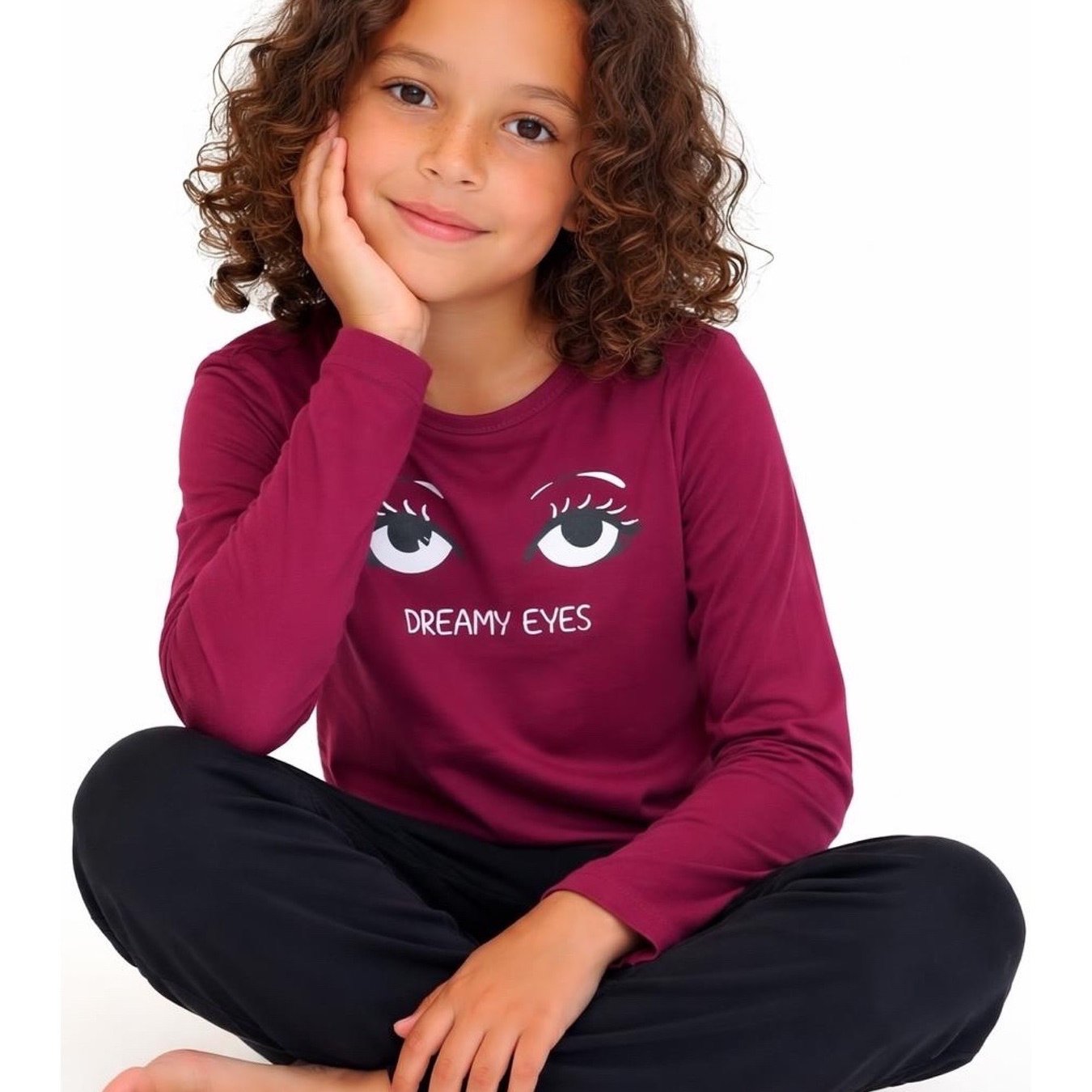 Girls' Pajama Set | Top: Solid With -the-dark Print | Pants: Solid With Cuffs | Crew Neck | Autumn Winter Collection | Casual Outfit For Girls | Long Sleeve | Kids' Sleepwear | Size 116, 128