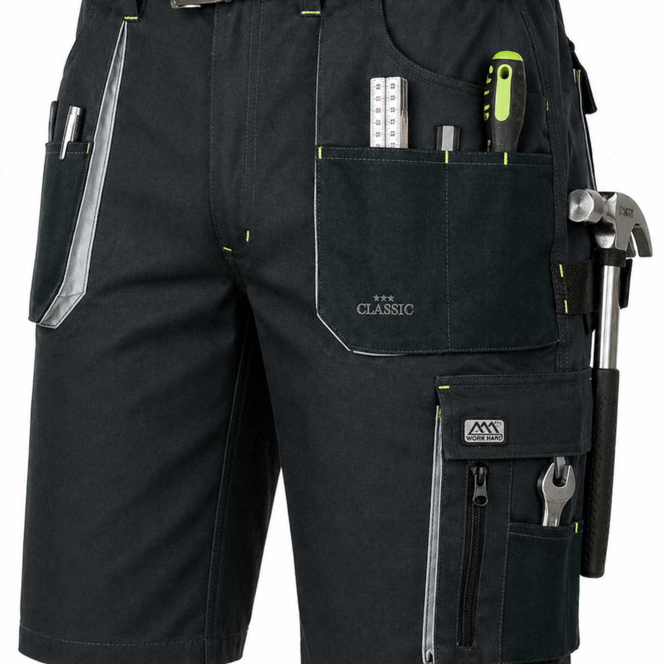 Image of Classic Grey Work Shorts Work Pants With Knee Pockets 10 Pockets 260 G/m² Reinforced 600d Ergonomic Elastic Waistband