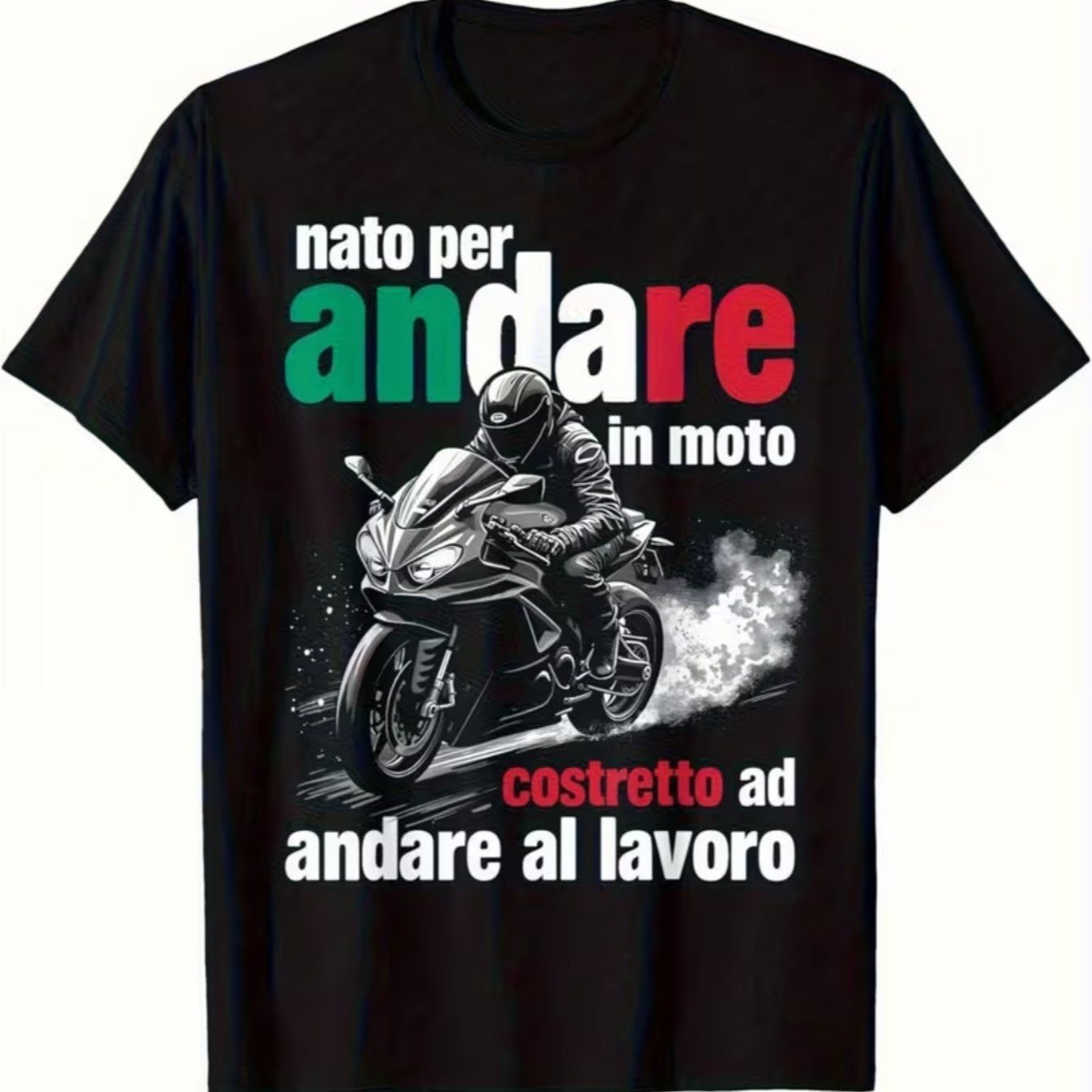 TEMU T-shirt da con divertente di moto italiana - Design "Nato Per " & "Costretto Ad Al Lavoro", maglietta a maniche corte con , con motociclista e