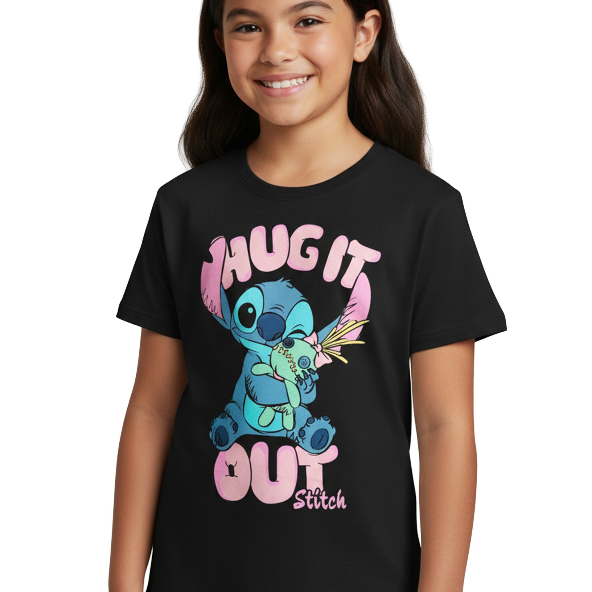 Image of & Stitch T-shirt For Girls - - Short-sleeved Black Children's Shirt