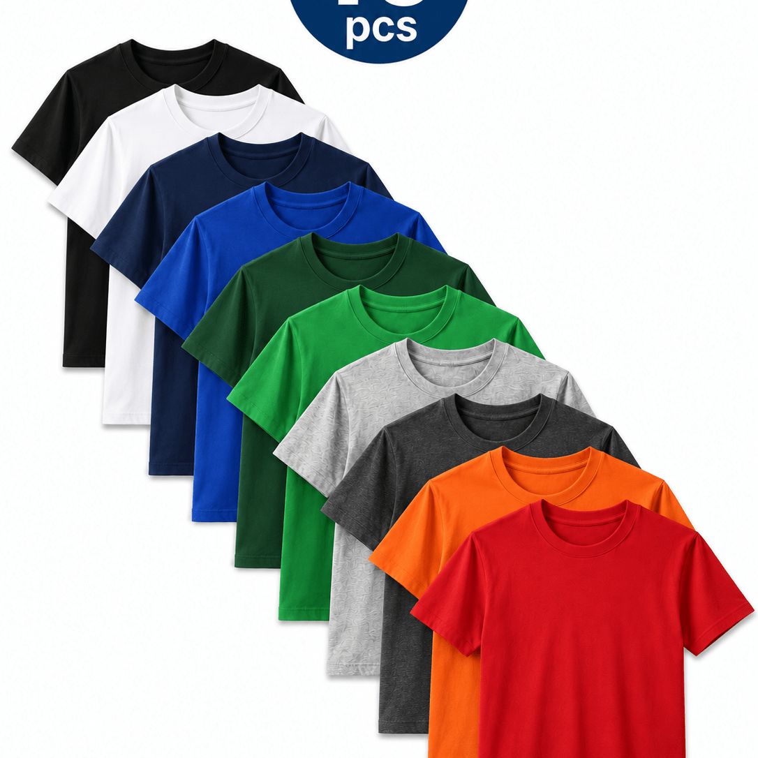 TEMU Set da 10 T-Shirt Unisex Adulto in 100% Cotone, 10 Colori Assortiti Bianco, , Grigio Chiaro, Grigio Scuro, Blu Navy, Blu Royal, , Verde Foresta,