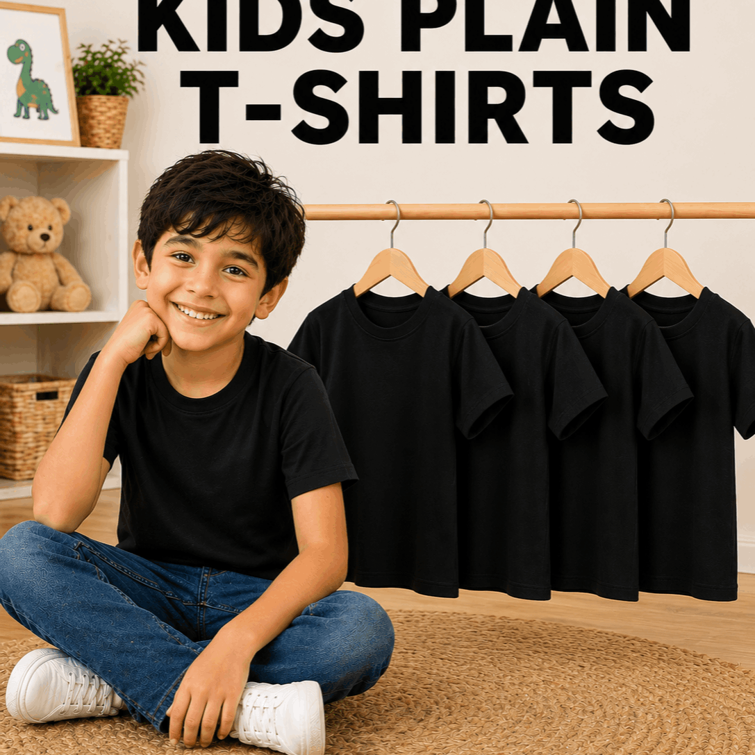 TEMU Pack Of 4, Kids Plain T Shirts, Cotton Blend Solid Color Crew Neck Short Sleeve Basic Tees For Daily Wear, Home And Play