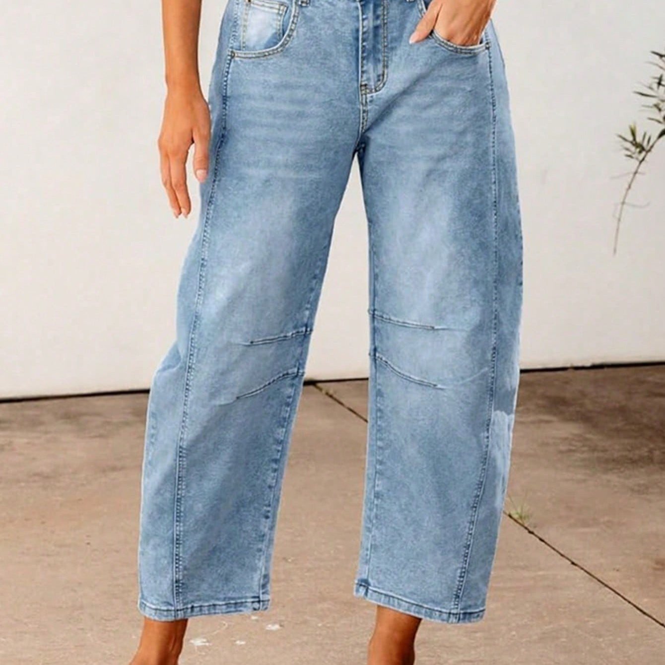Image of Womens Leg Jeans Cropped Wide Leg Denim Pants Spliced Seam Baggy Trousers Y2k Streetwear Aesthetic