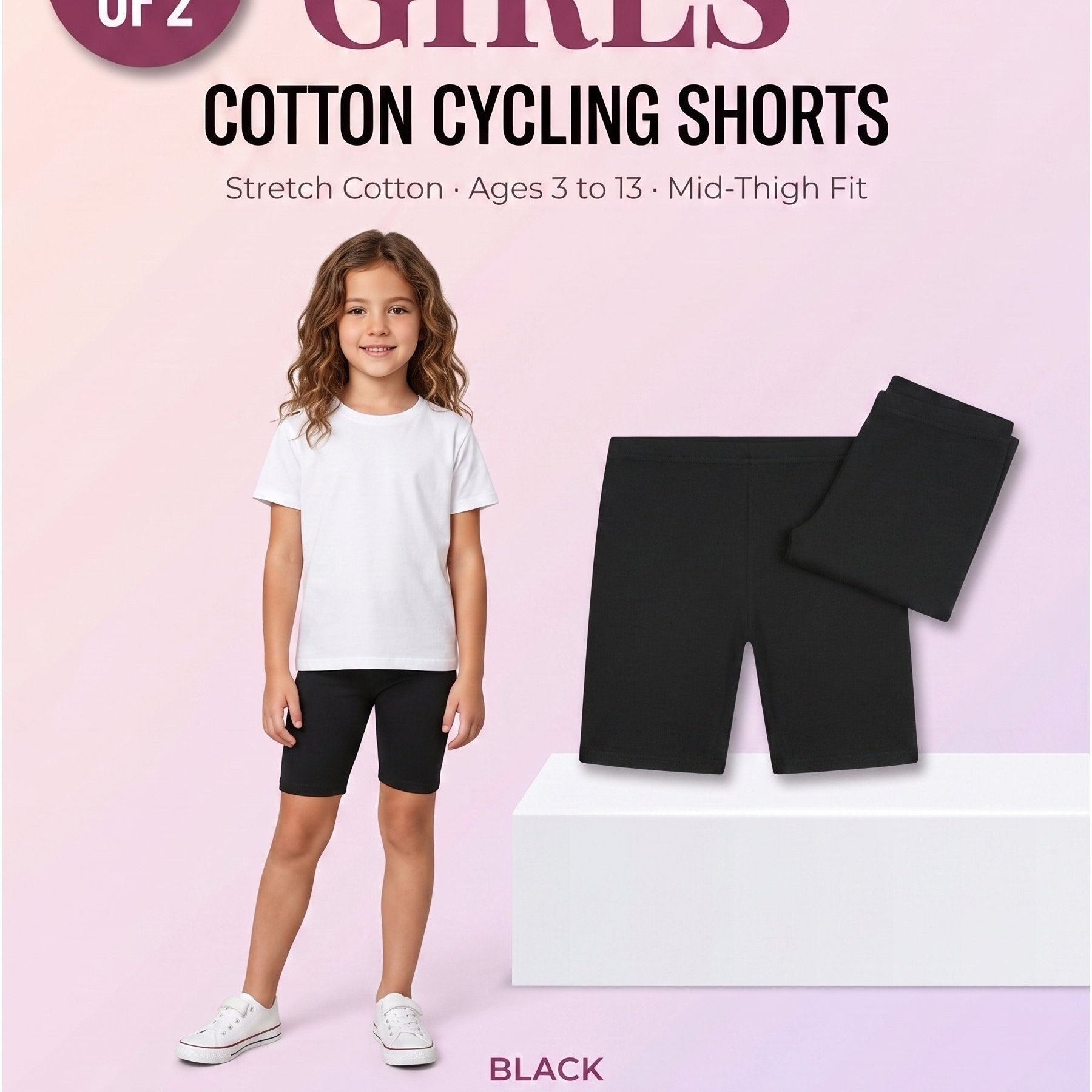 TEMU Pack Of 2 Girls Stretch Cycling Shorts Slim Fit Elastic Waist Biker Shorts Soft Breathable Mid Thigh For School Dance Gym And Everyday Wear -