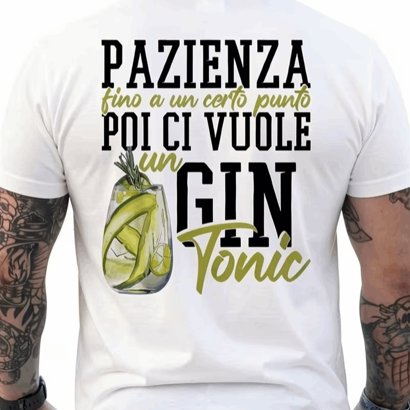 TEMU Humorous Italian Gin & Tonic Themed Men's T-shirt, Black With White And Designed For Gin Lovers. Casual Shirt Suitable For Social Events,