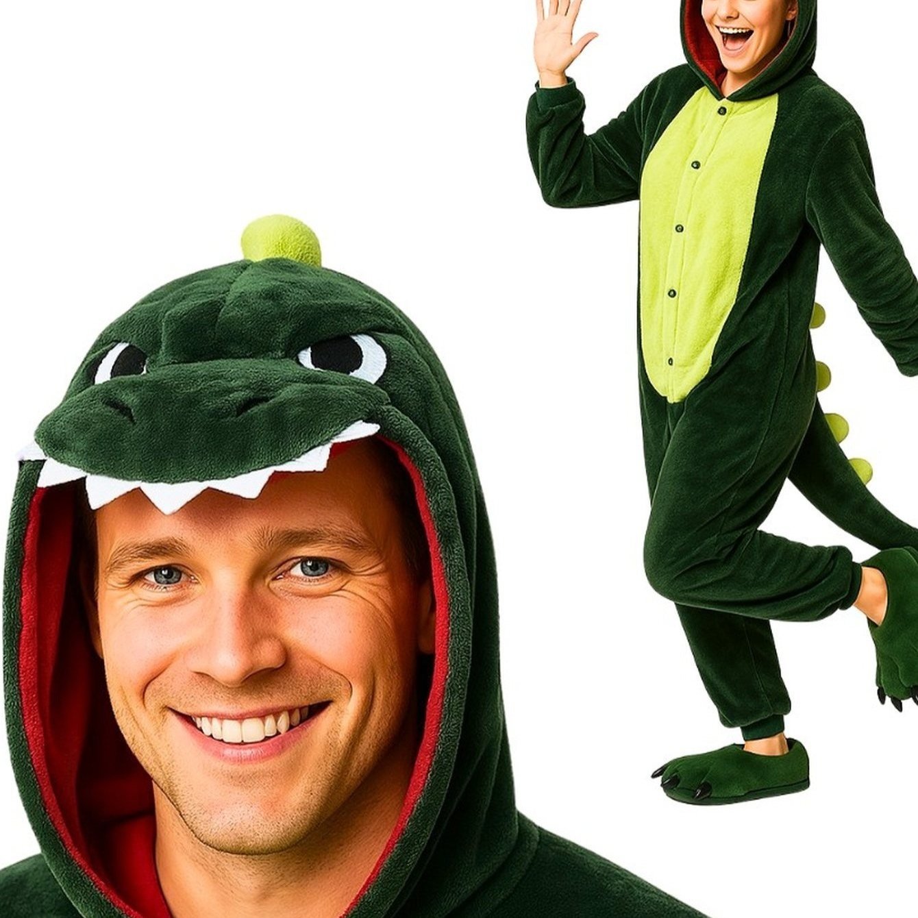 Plush Pajama Dinosaur Cosplay Costume With Hood And Pockets, Nerd Hunters, 100% Polyester, Autumn And Winter, Casual, Party, And Everyday Wear, S - Xxl (145 - 195 Cm)