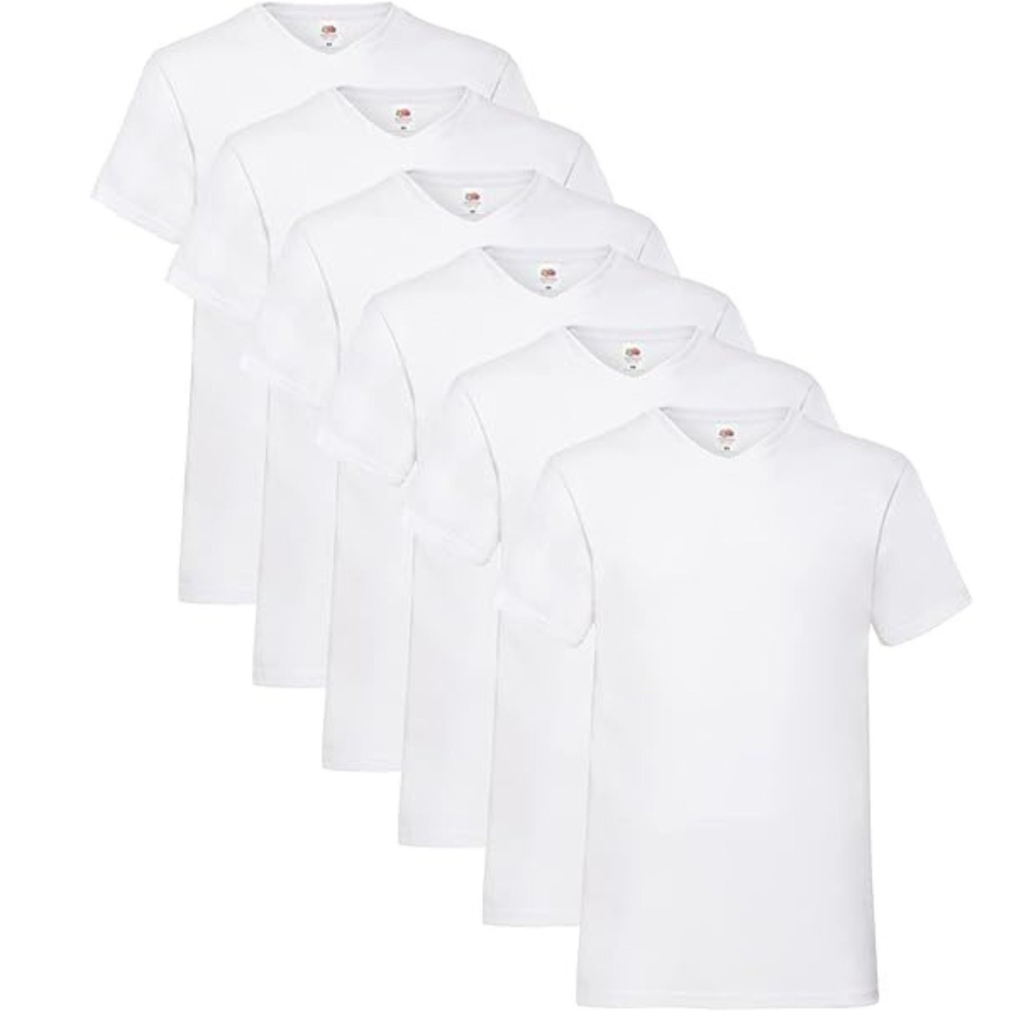 6-pack Loom Men's V-neck T-shirt 100% Cotton In White, Sizes M, L, Xl, 2xl For Casual, Work, Or Layering