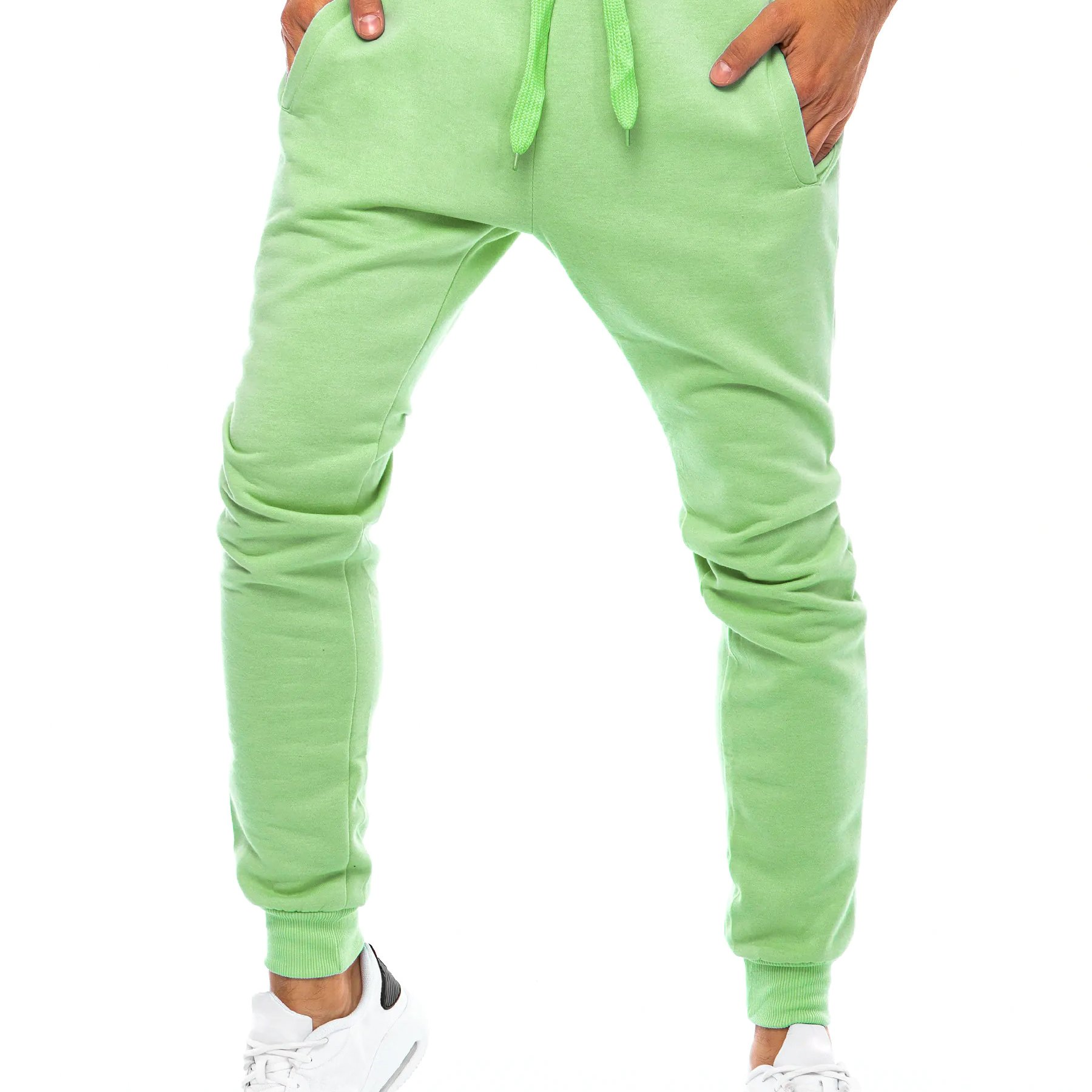 E-shop Herren-Light-Green-Jogginghose, elastischer Bund mit Kordelzug, modische Sporthose für den , seitliche , weiches Material, stilvolle lässige