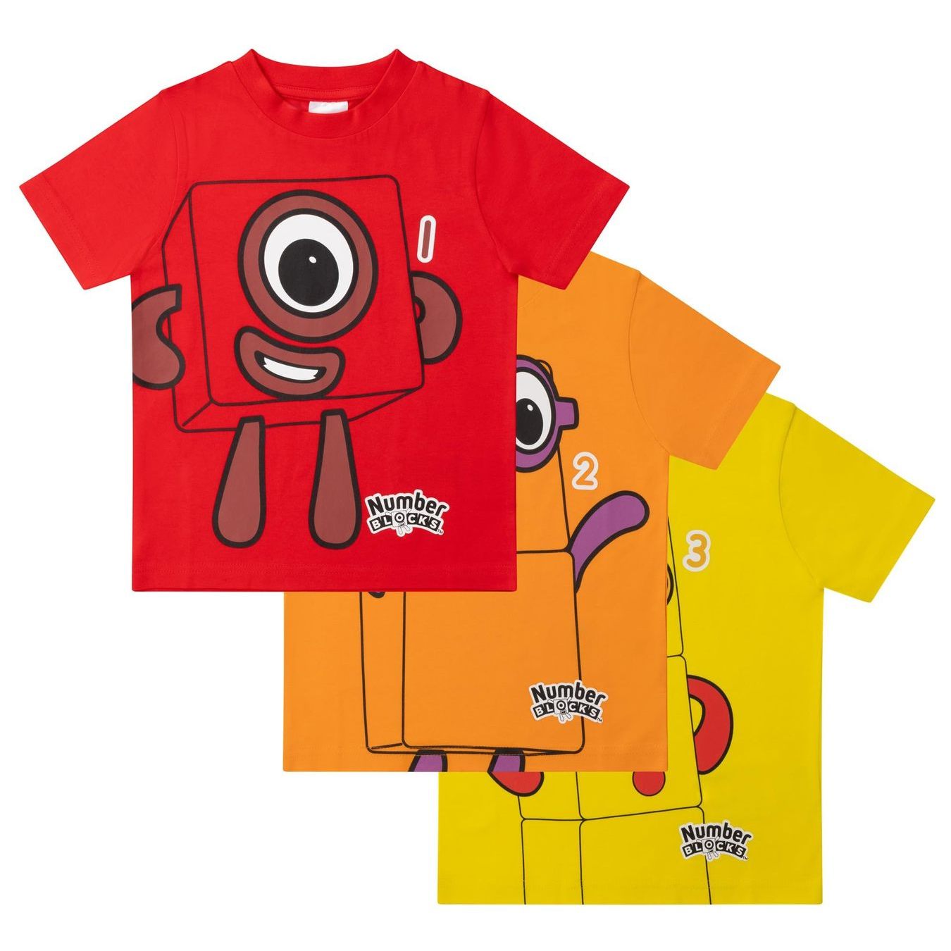 TEMU Numberblocks Unisex 3 Pack 100% Combed Cotton Short Sleeved T-shirts Tops