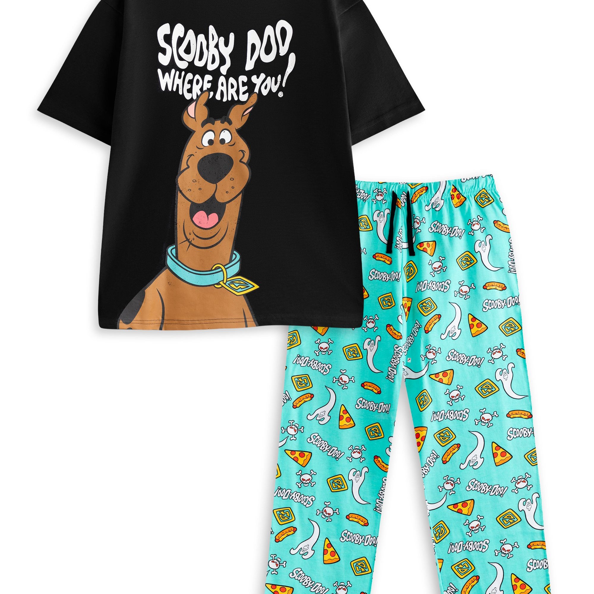 TEMU Scooby-doo! Scooby Doo Mens Black Short Sleeve Long Leg Pyjama Set | "scooby Doo !" Cartoon Sleepwear | Comfortable Nightwear For Bedtime |