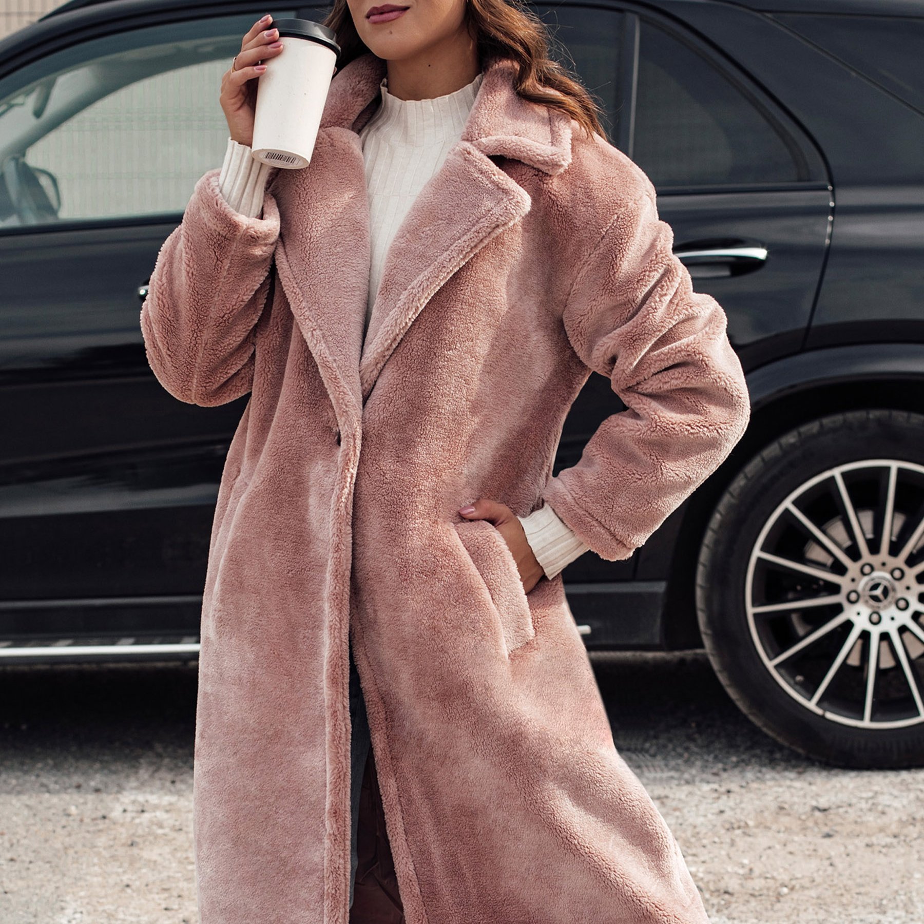 Image of Women's Winter Coat With Faux Fur, Elegant Long Padded Coat With Buttons, Warm And Stylish Outerwear For Cold Days, With Pockets, Fashionable Coat Perfect And Special Occasions