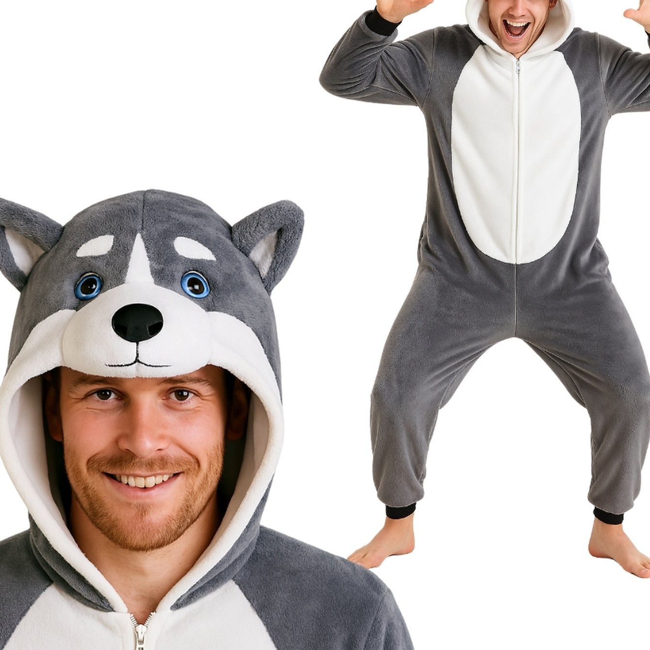 TEMU Plus Husky Costume Cosplay With Hood And Pockets For Nerd Hunters, 100% Polyester, Autumn And Winter, Casual, Party And Everyday Wear, S - Xxl
