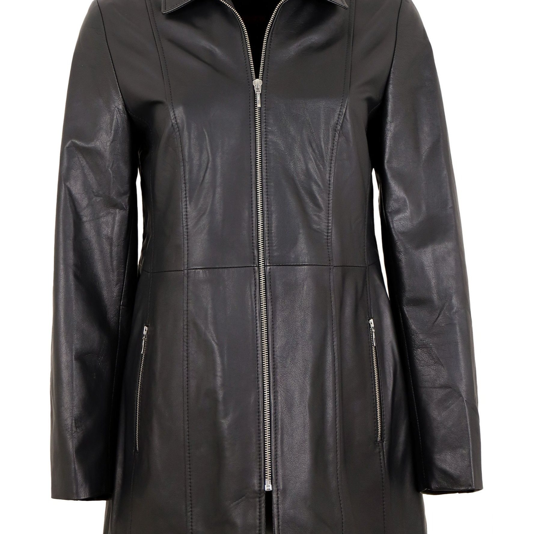 Women's Real Leather Leather Coat Long Jacket Lamb Black