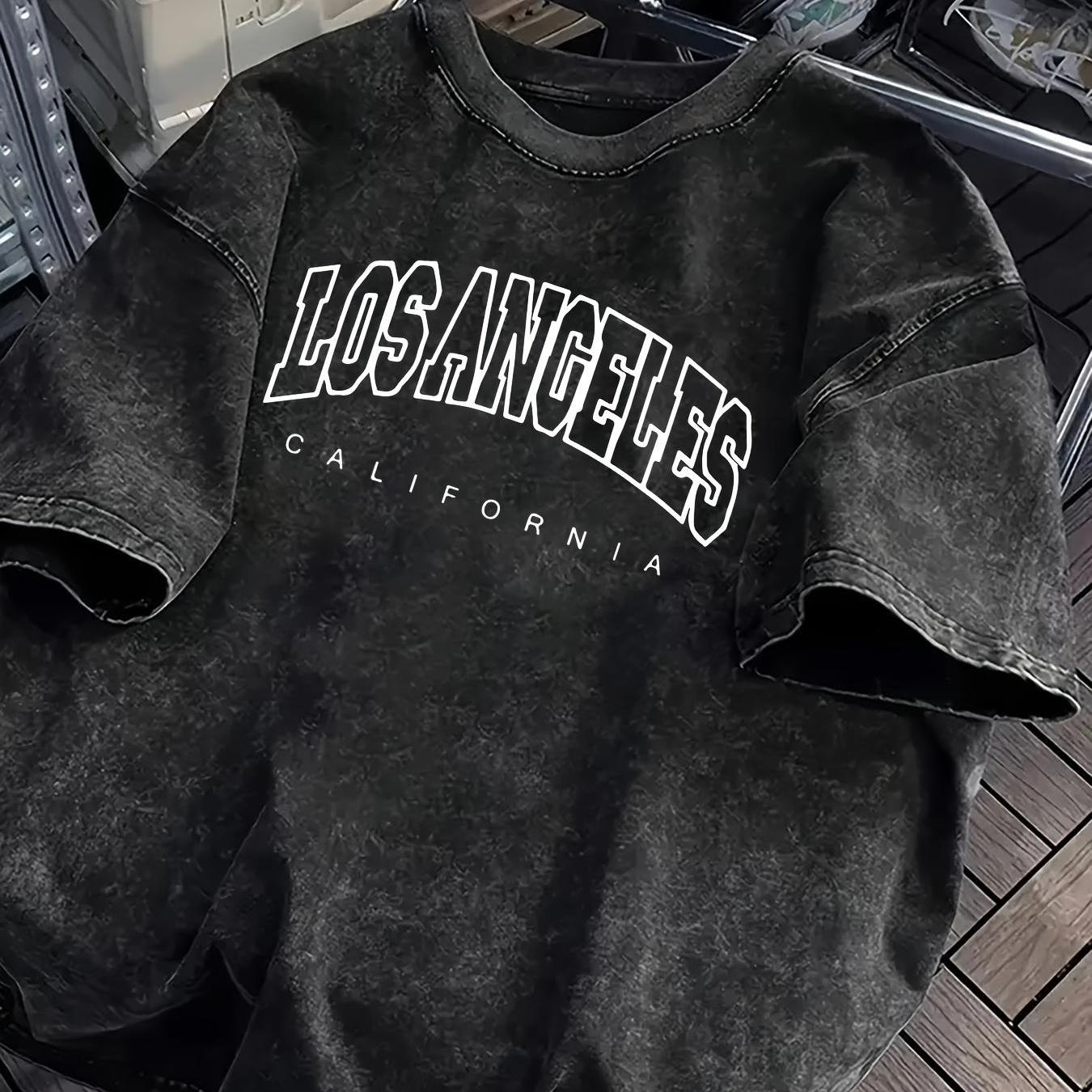 TEMU Camiseta holgada para hombre Shule Water OBM con estampado de Los Ángeles, California - de 100 % algodón de gramaje con hombros caídos, vintage