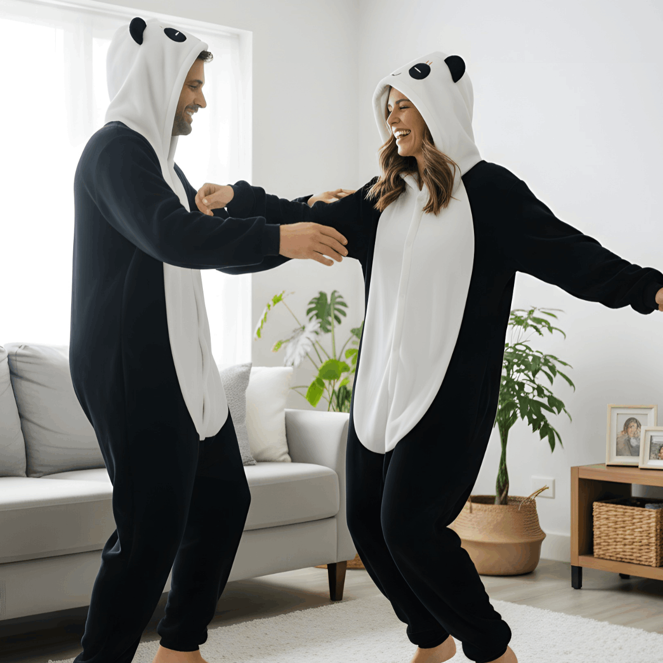 TEMU Plush Panda Hoodie Pajama Costume With Pockets, 100% Polyester, Casual And Party Wear, Fall And Winter, Size M (155 - 165 Cm)