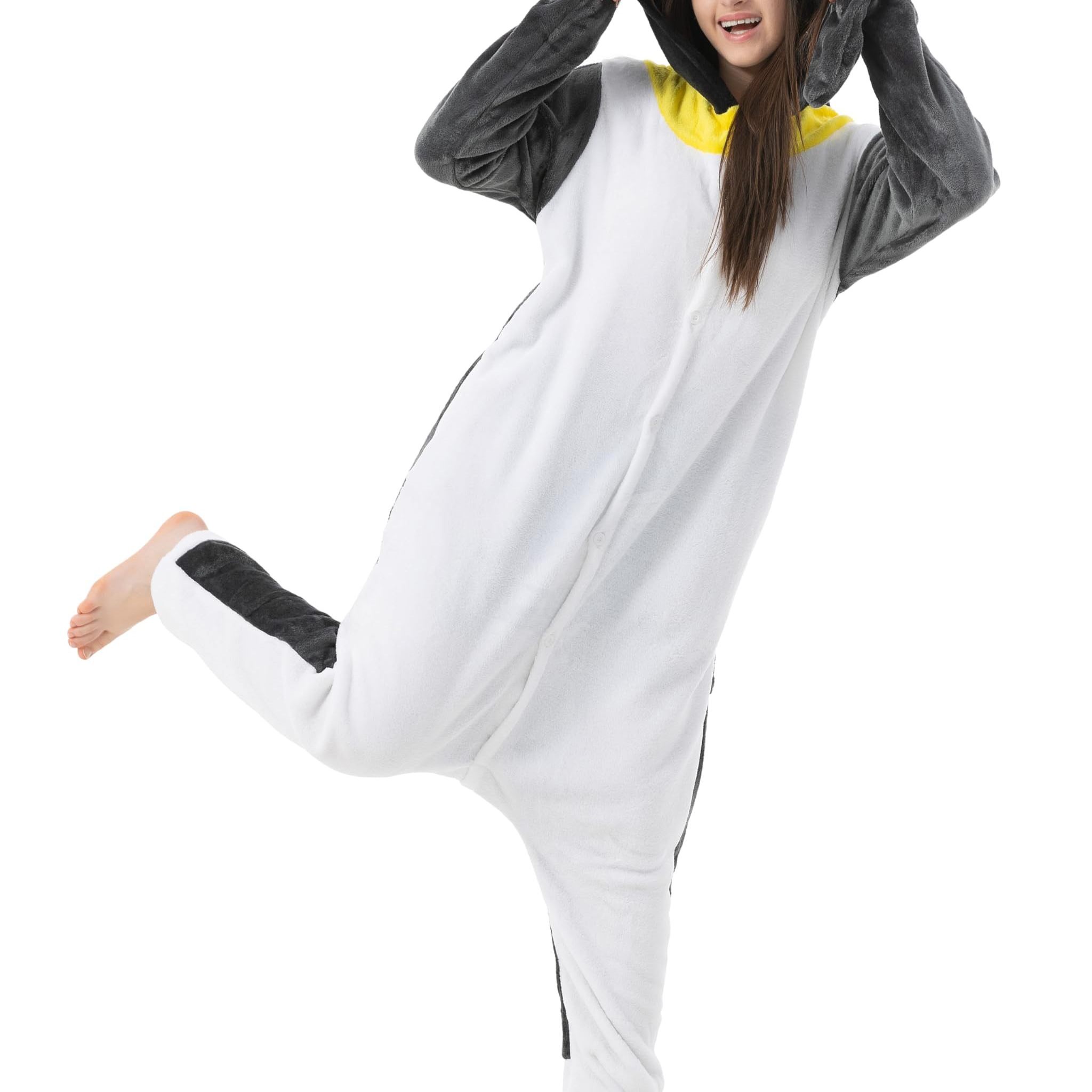 Image of Penguin White-gray Costume For Women, Men, Adults, Carnival, Mardi Gras, Halloween Onesie, Full-body Jumpsuit, , Carnival Costume, Mardi Gras Costume, Animal Costumes, Plush Costumes