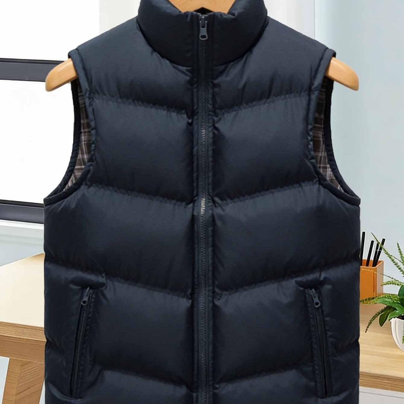 Shipping New Casual Padded Vest With Collar And Zipper, Sleeveless Jacket With Chest Pocket, In For Versatile Combinations, Perfect For Layering And Keeping Warm In Winter