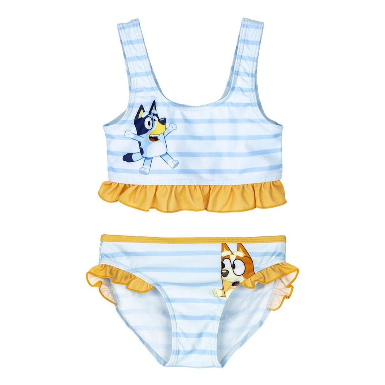 Swimsuit Bikini Yellow Blue Striped With Ruffles