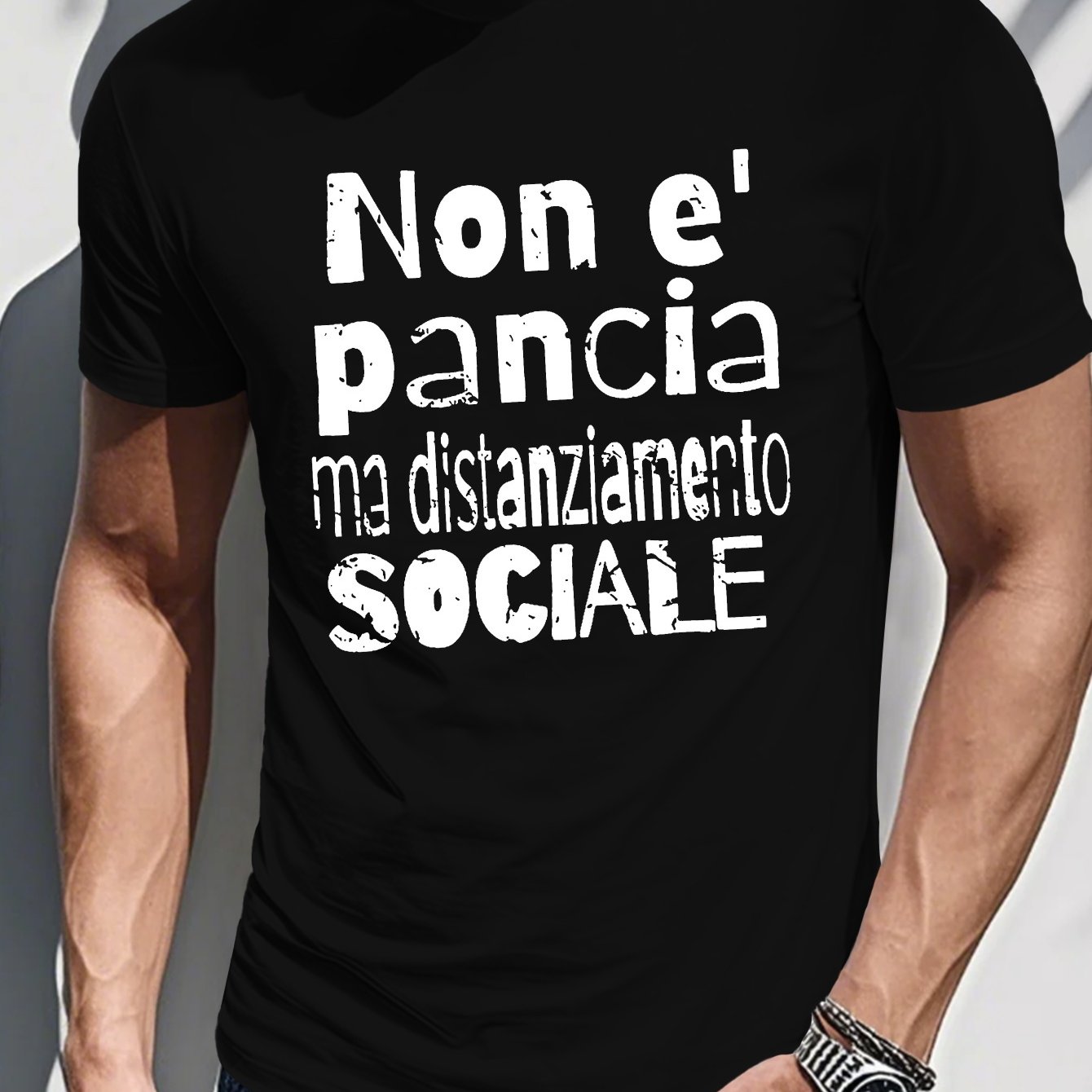 TEMU Maglietta da "Non 癡 panico ma " - T-shirt casual con design di distanziamento , maniche corte, scollo , tessuto , abbigliamento casual | T-shirt