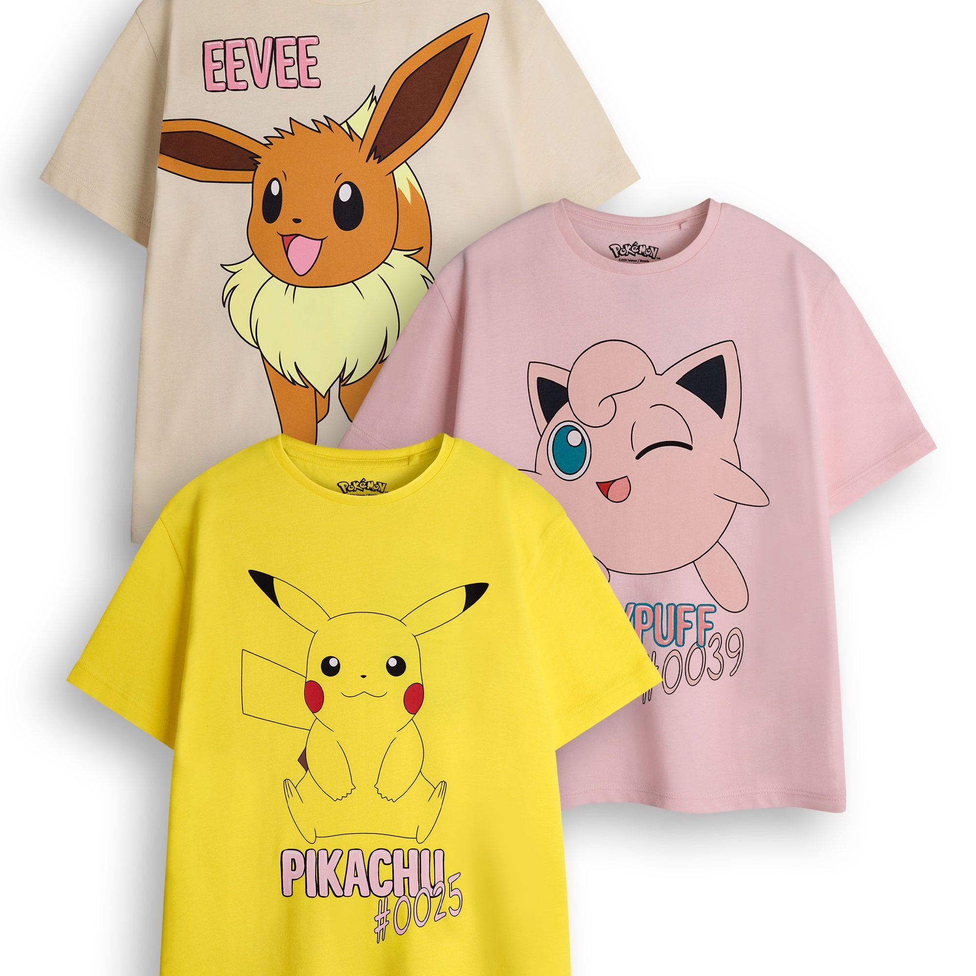 TEMU Girls T-shirt Pack Of 3 | Yellow, Pink & Brown Short Sleeve Graphic Tee Bundle | Pikachu Multi- Set | Game Tv Series Gift Bundle