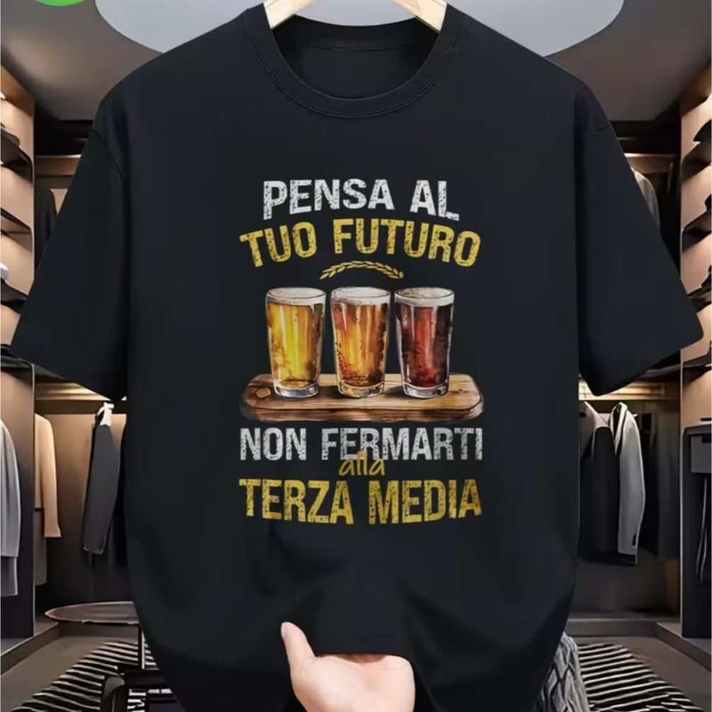 TEMU T-shirt umoristica da per della birra con una citazione italiana sulla schiena e un design con una boccaletta. Questa maglietta casual a maniche