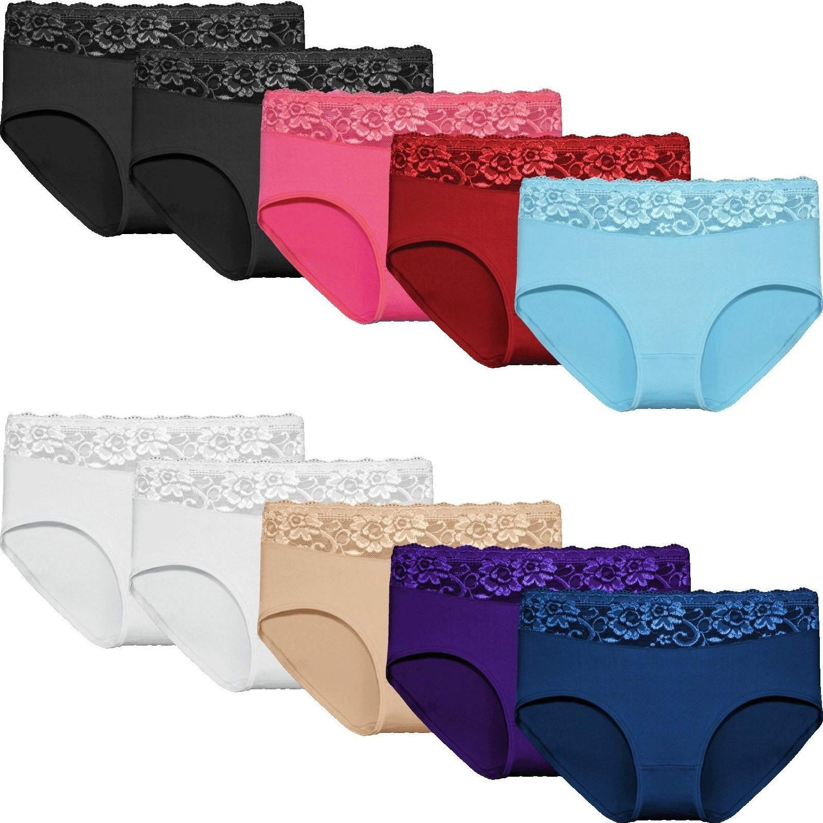 Image of 10pcs Set Of Women'sslips With Lace Front, Comfortable, Elastic, Multi-colored
