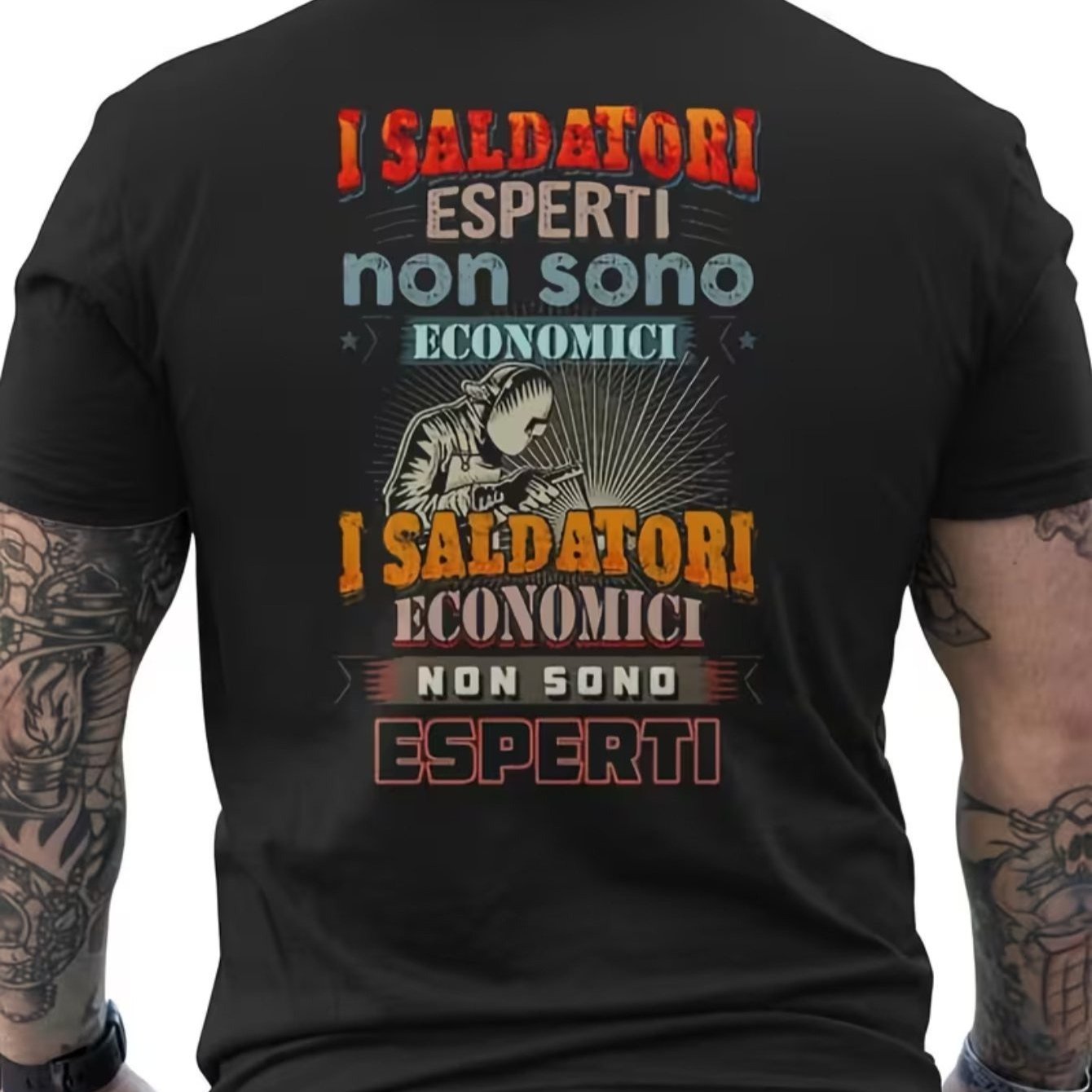 TEMU Maglietta per saldatore Saldatori - Testo sul retro " un saldatore, un esperto" - con lettere rosse/arancioni - Maglietta casual e maniche corte