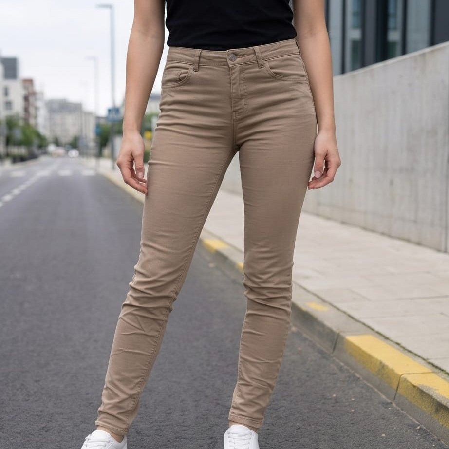 Denim Collection Women's Jeans – Light Brown Slim Fit Pants With Figure-hugging Cut For Everyday, Office & Leisure