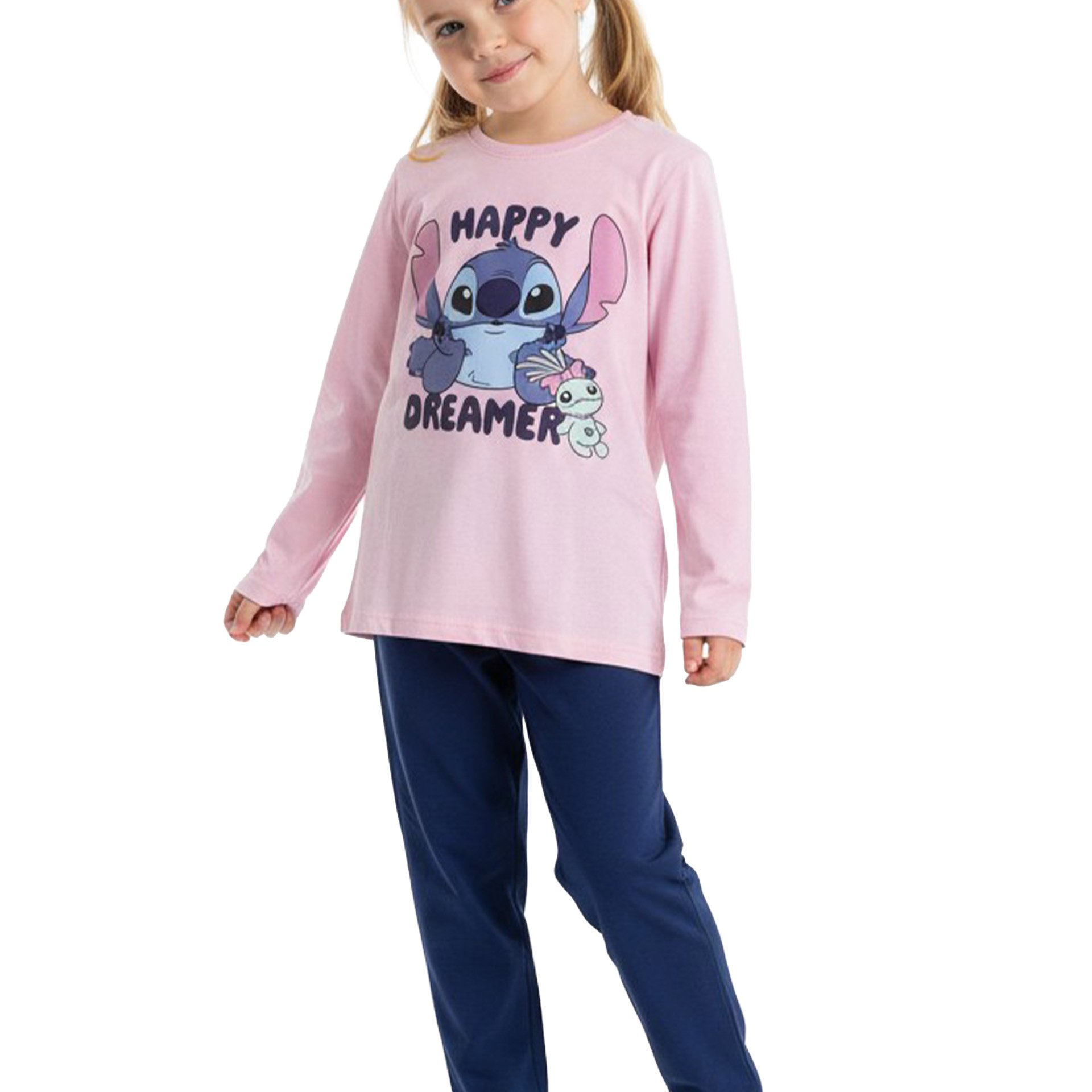 Image of & Stitch Pajamas For Girls - Happy Kids Pyjama Set Long Sleeve Top With Pants Pink/blue