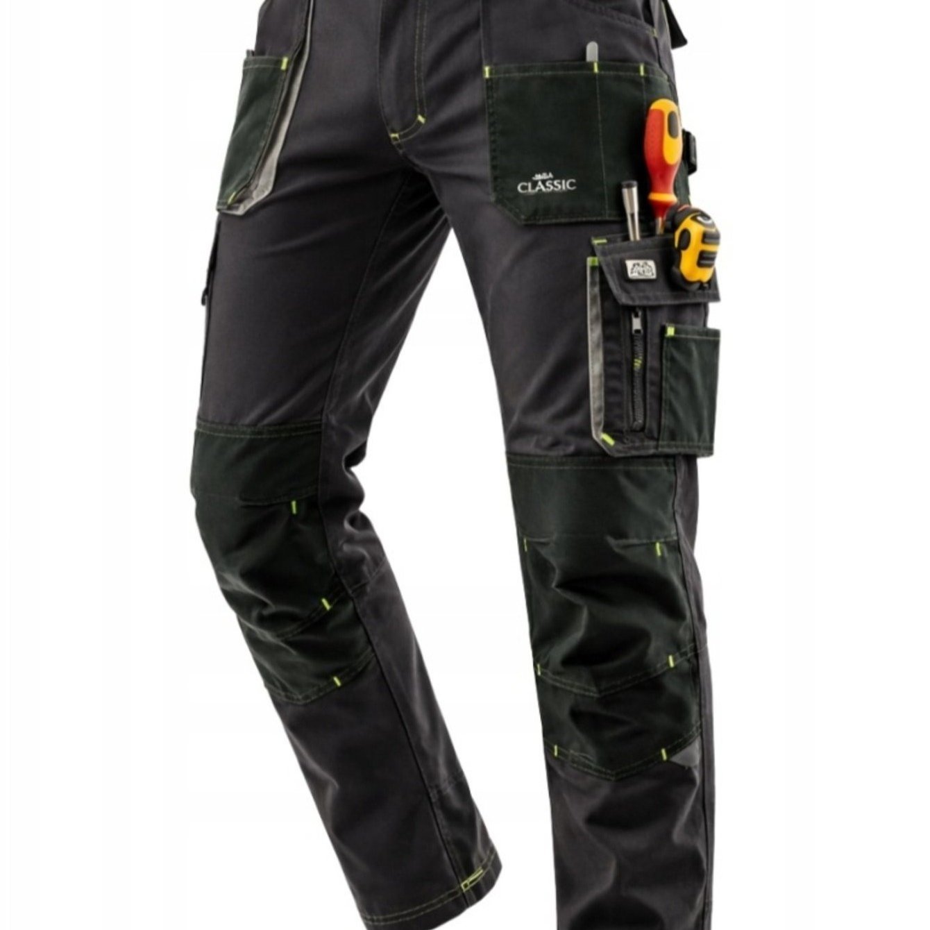 Grey Work Trousers With 9 Pockets, Knee Pad Pockets, Reinforced Outdoor, Travel - , , Casual