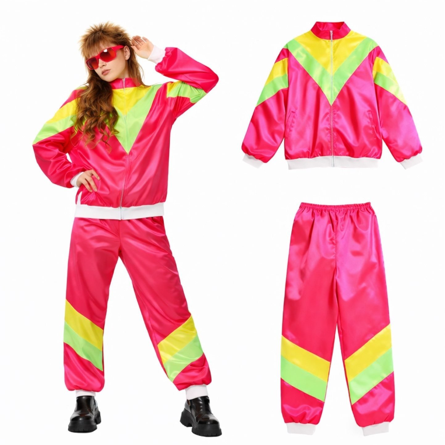 Neon Training Overall In 80s & 90s Look – Retro Bad Taste Jogging Suit For – Carnival & Mardi Gras Pink