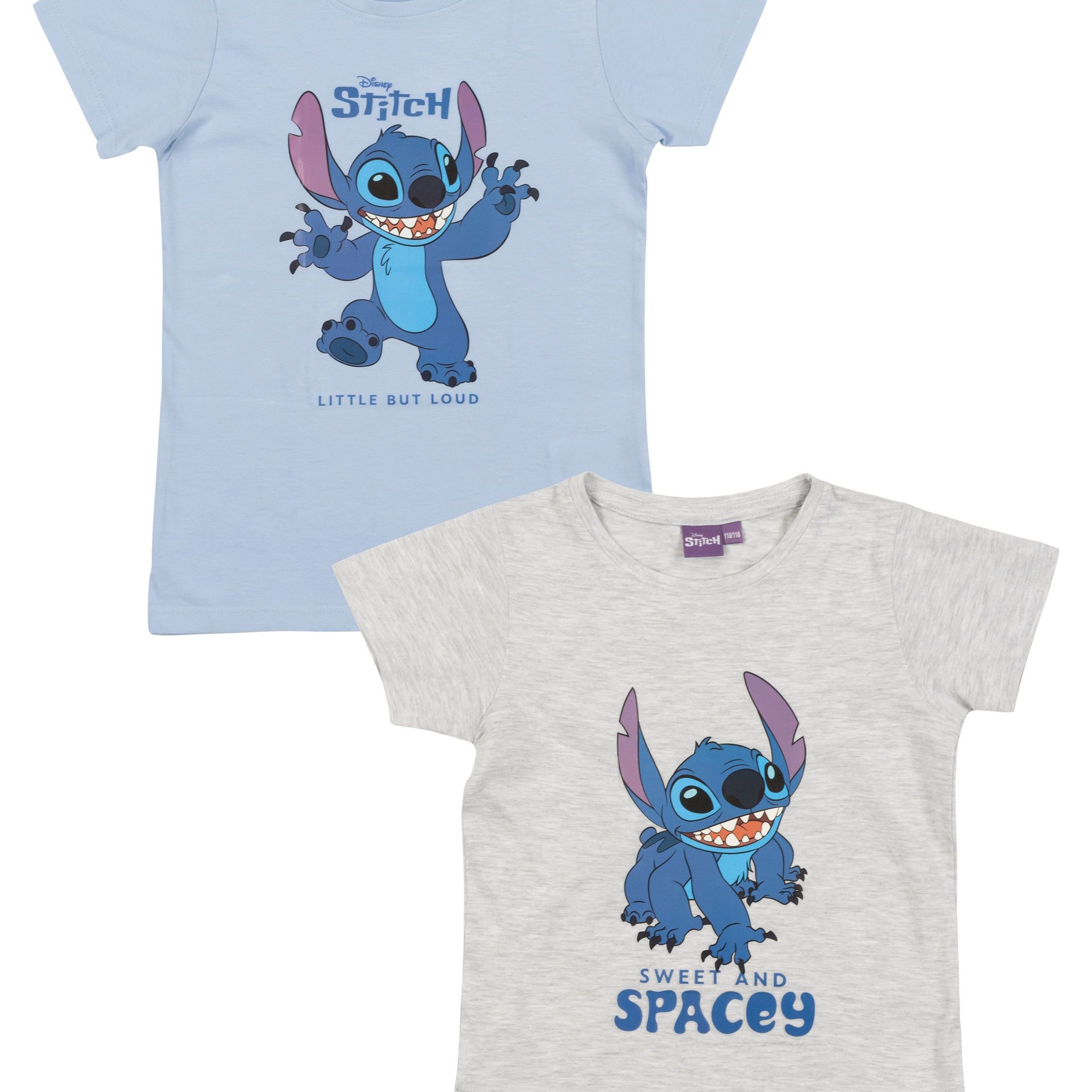 & Stitch Kids T-shirt Girl Short Sleeve Blue/grey (2-pack)