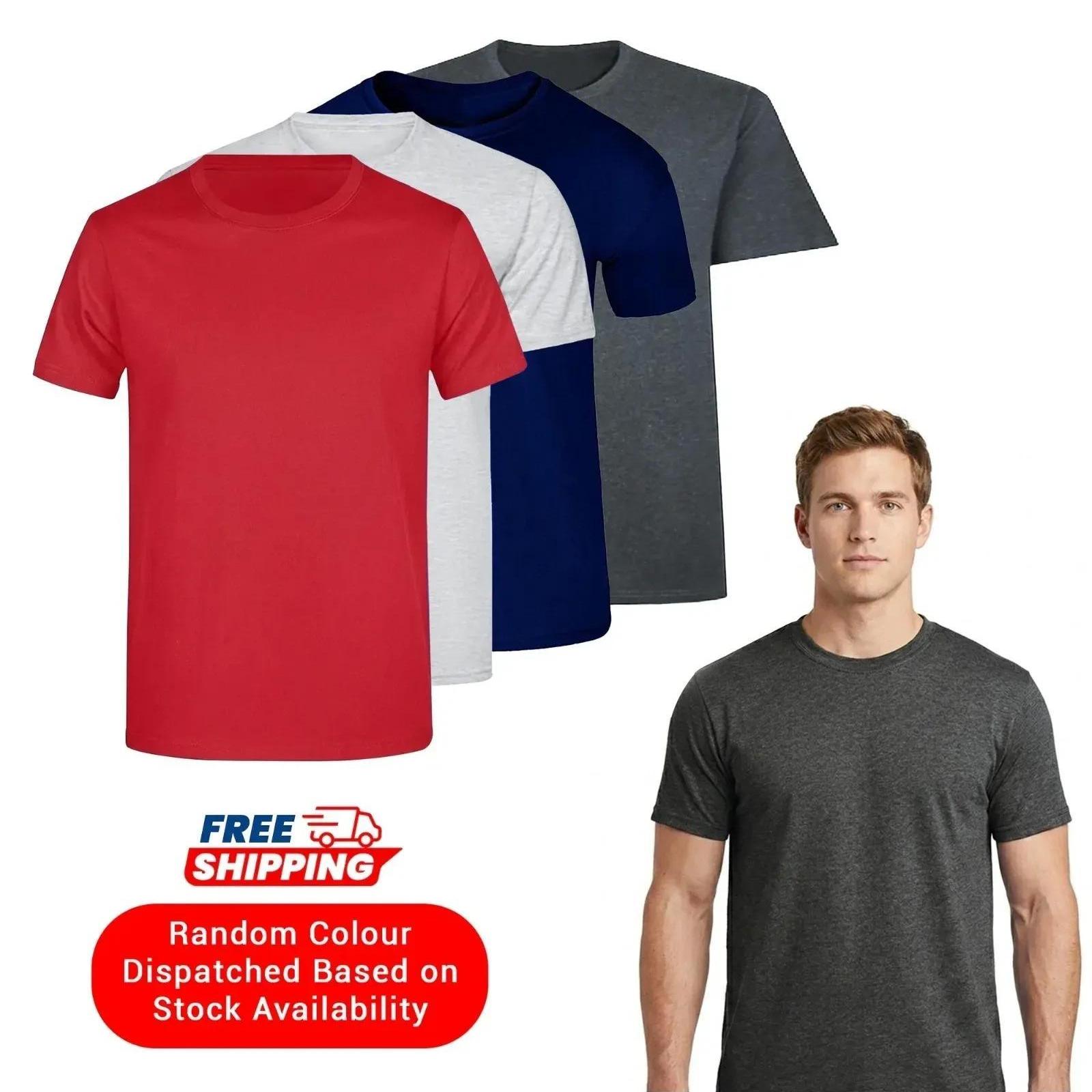 TEMU 4 Pack Random Colour Mens T Shirts 100% Cotton Plain Short Sleeve Holidays Work Everyday Use T-shirt S-3xl