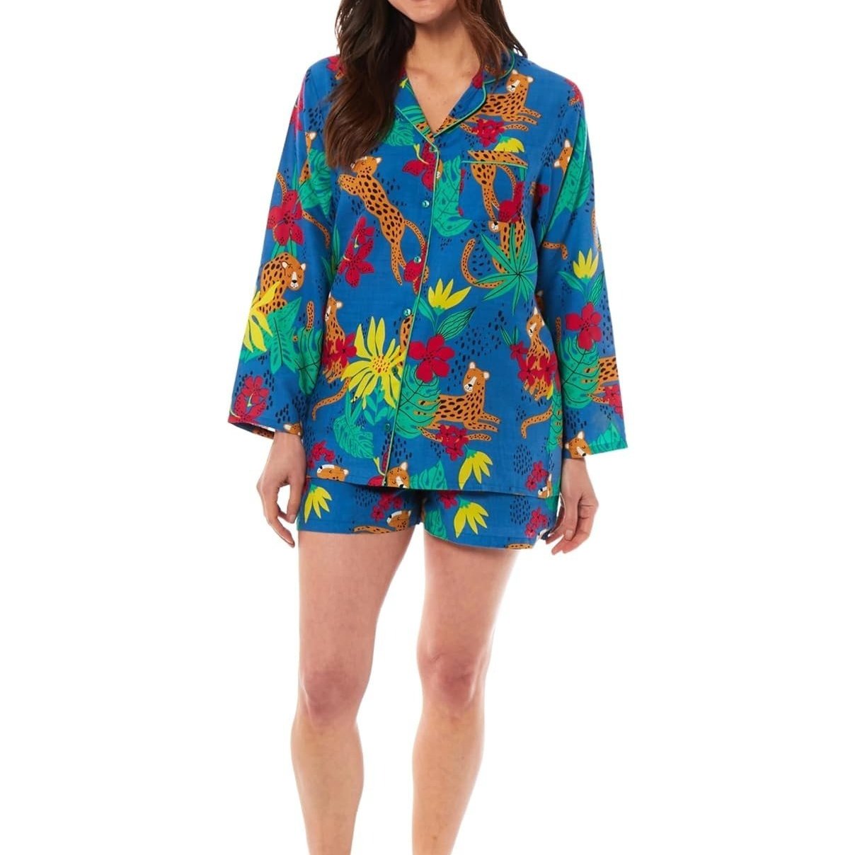 TEMU Womens Short Pyjama Set Button Up Pj Set Stylish Printed Design Breathable Soft Viscose Lounge Wear Sleepwear With Pocket