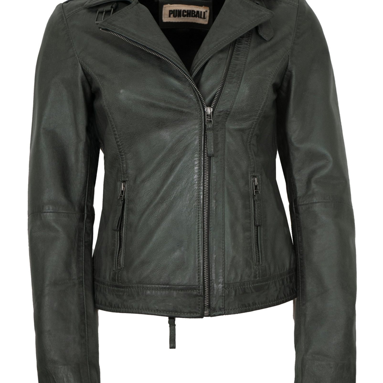 Women's Leather Jacket Lamb Grey-petrol