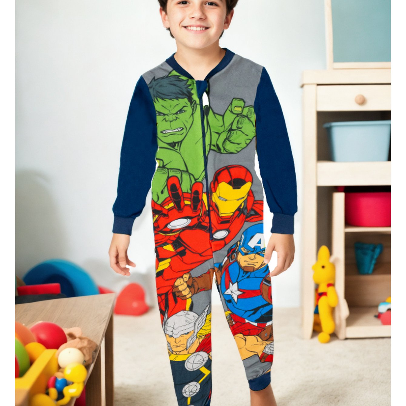 The Avengers Jumpsuit For Boys - Long-sleeved Overall Children's Pajamas Gray/blue