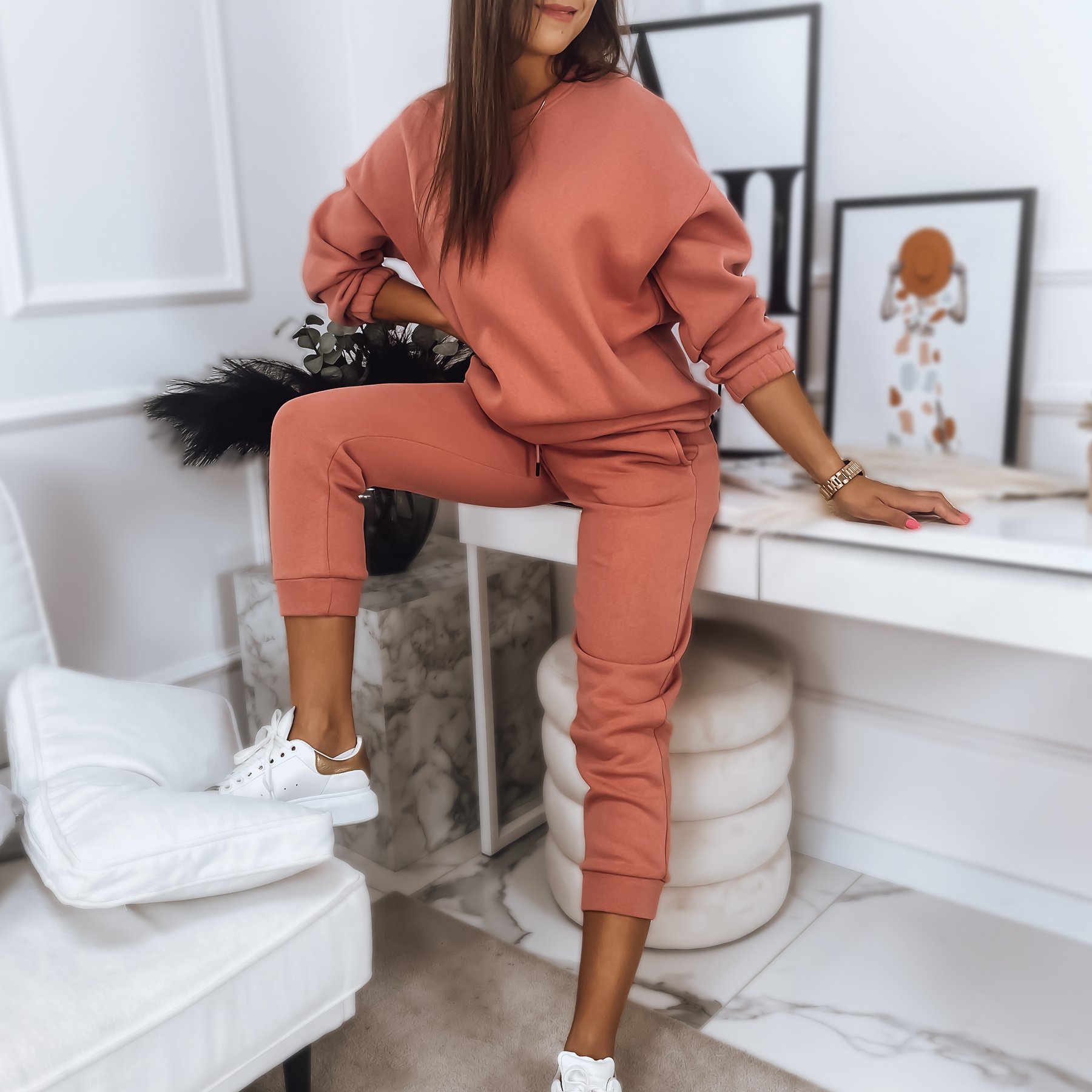 Women's 2pcs Dress Set, Blouse Without A Hood + Jogger Pants, Loose Top And Fitted Bottom, Lightly Paddedset, Cuffs At The Ankles, Elastic Material, Casual Sports Set For Everyday Wear.