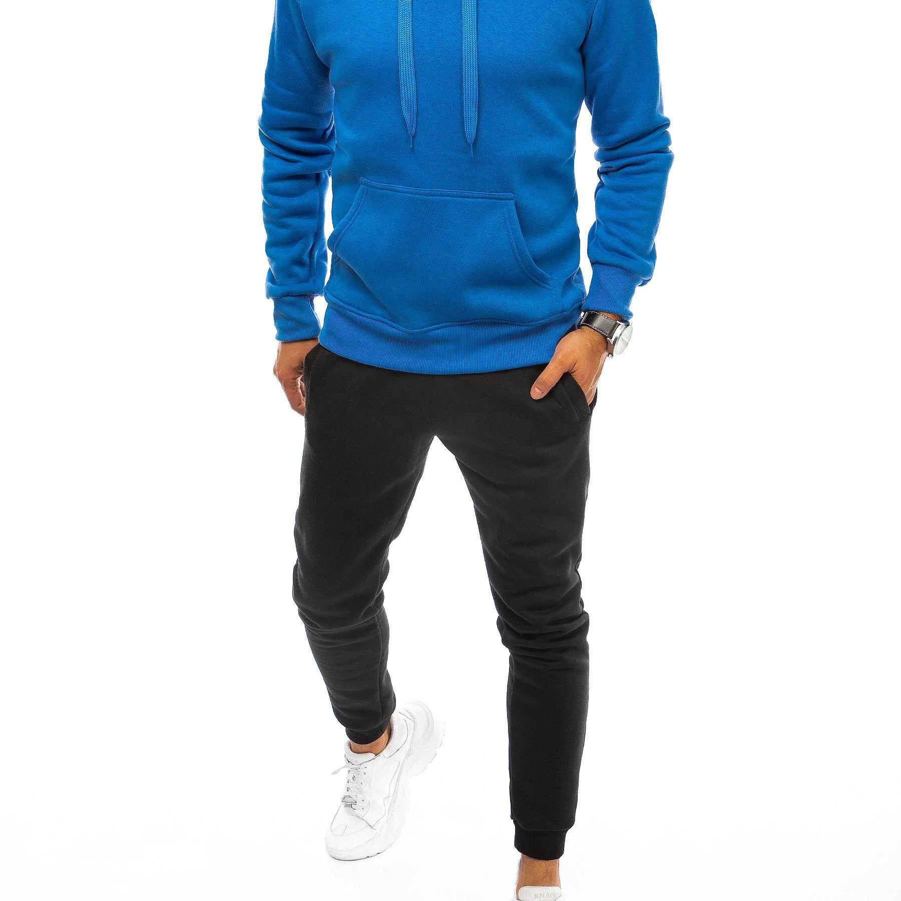 Image of Blue-black Men's Tracksuit: Hoodie With A Hood And Kangaroo Pocket + Jogger Pants With Pockets And Cuffs, Comfortable Casual Sports Set With- Ideal For Everyday Wear And Activities, 0645