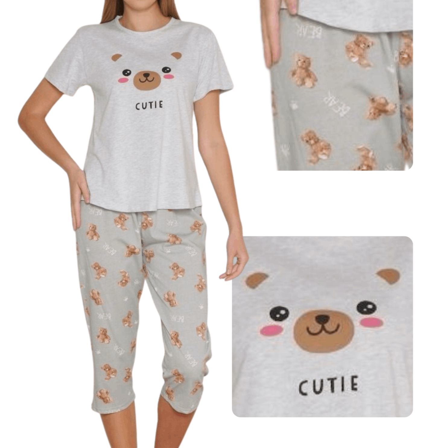 Image of Women's Pajamas With 3/4 Short Sleeve And Capri Pants, Summer Set,, Comfortable Nightwear, In 2 Colors, Cutie Model, Home Lingerie