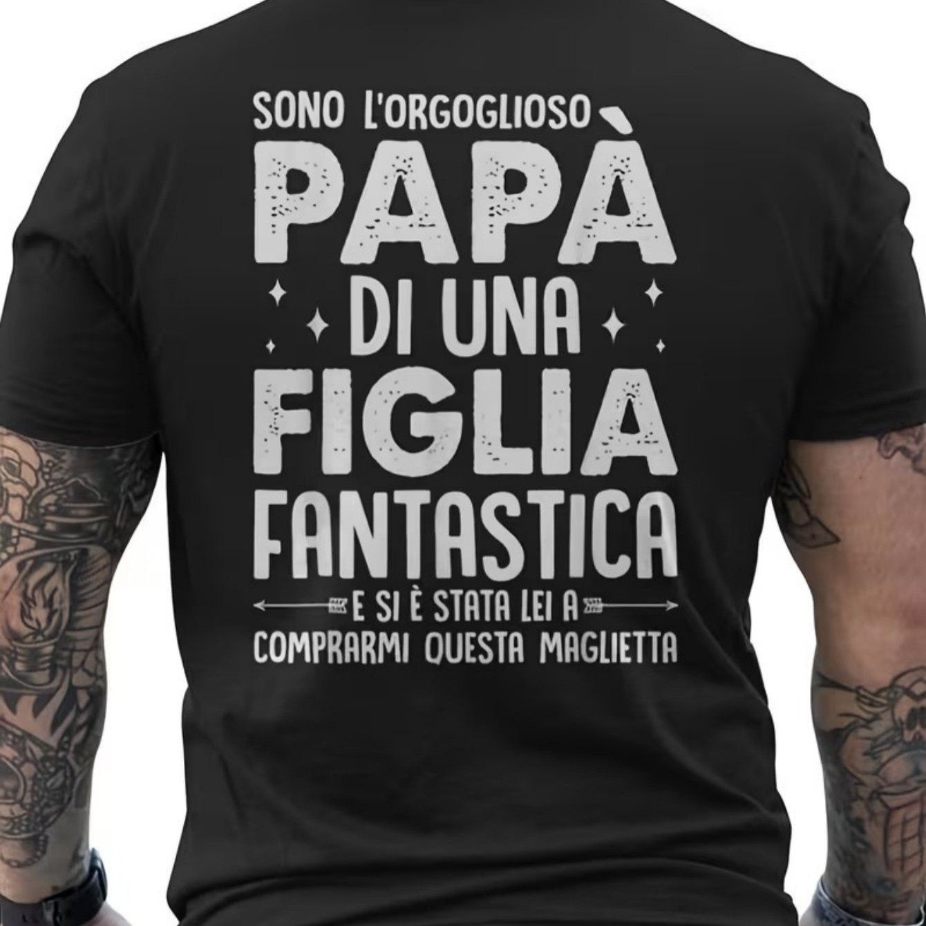 TEMU Funny Italian Dad T-shirt, Gift For Father's Day Or Birthday With "daughter" Print On The Back, Italian Paternity , Black With White Text, Short