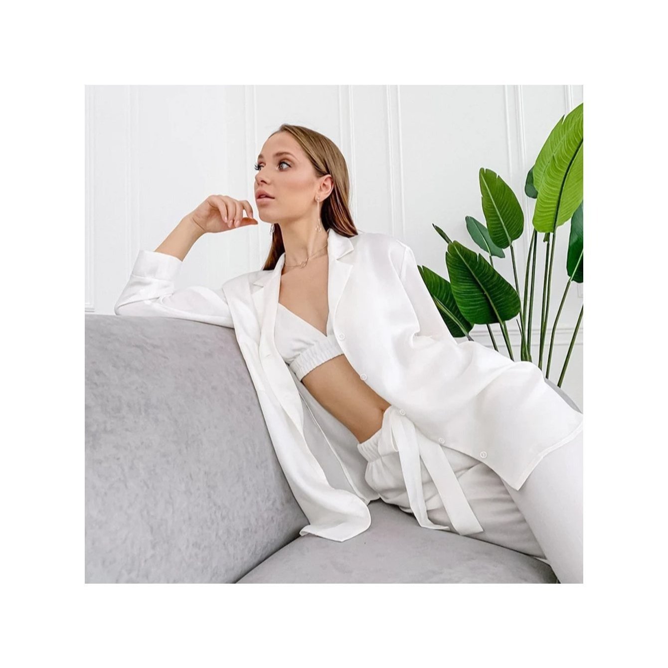 Image of Premium Women's Loungewear Set 3-piece | Elegant Loungewear Set With Kimono Blazer, Top & Pants For Spring/summer