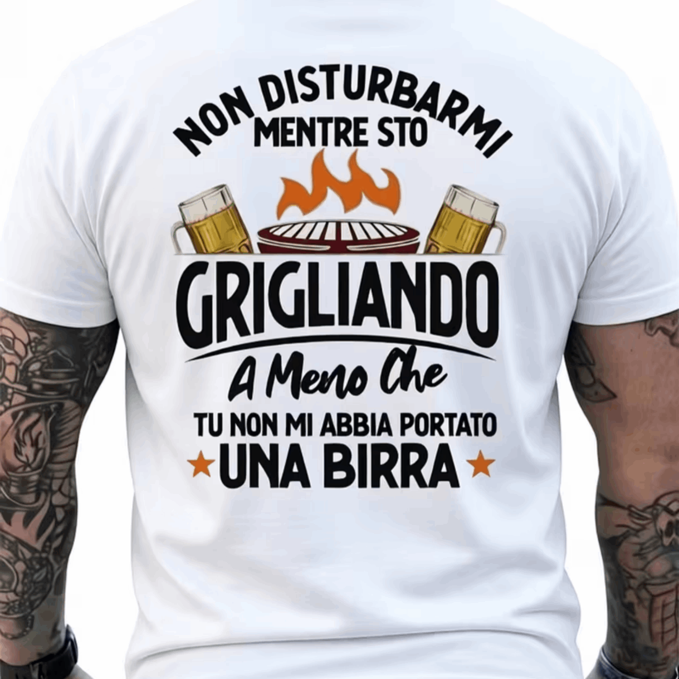 TEMU Italian Humorous T-shirt With Beer For Men - With An Italian And A Design Of A Beer Mug On The Back With A Barbecue Theme - Perfectly Casual For