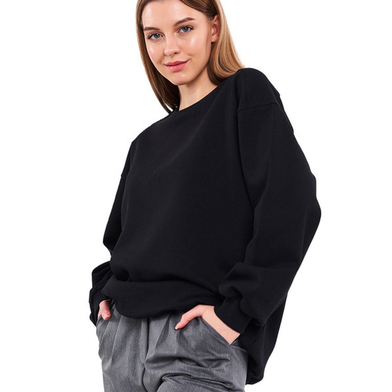 Women's Comfortable Oversized Sweatshirt, Long Sleeve Basic Jumper Without Hood, Regular Fit
